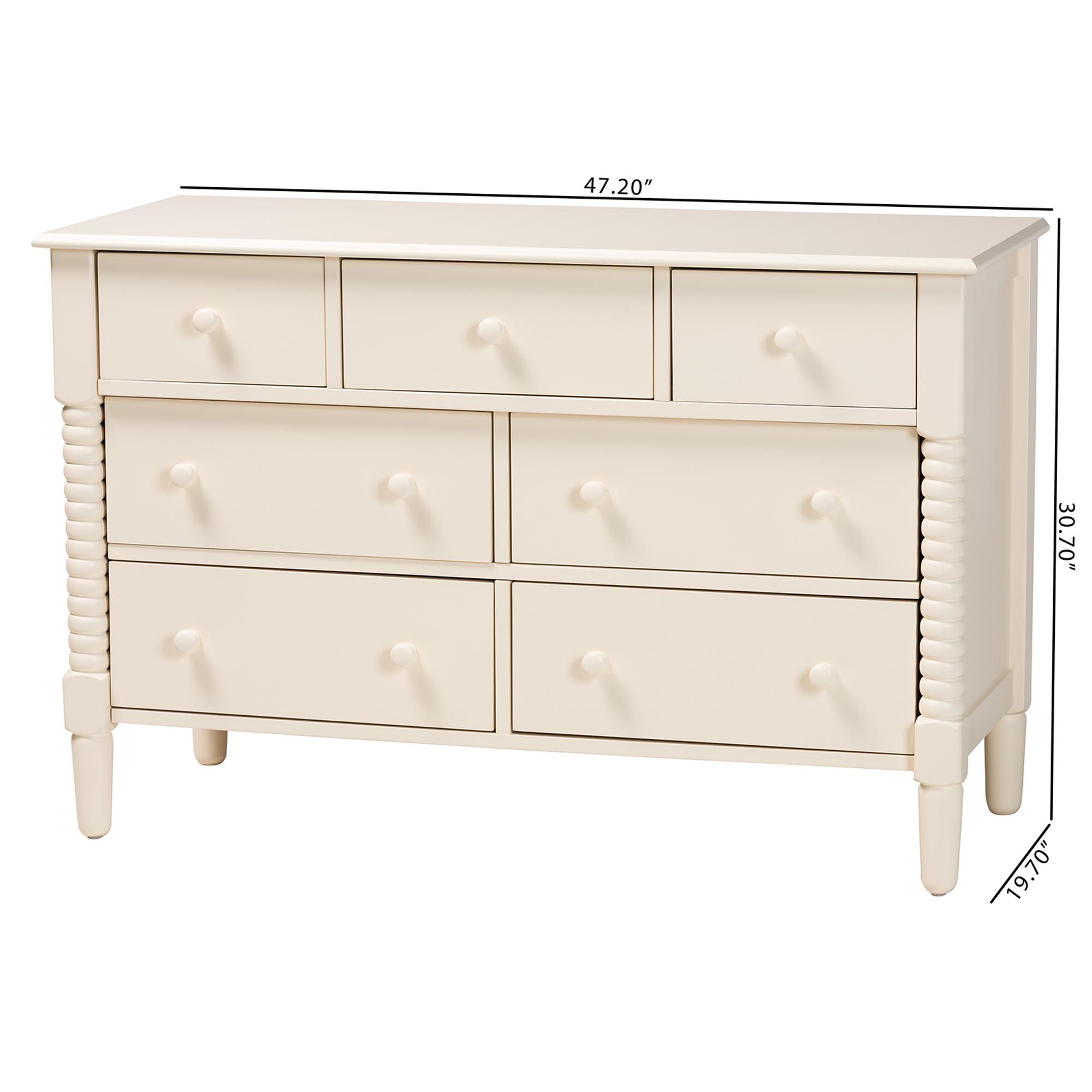 Baxton Studio Braith Farmhouse Ivory Spindle Wood 7-Drawer Dresser