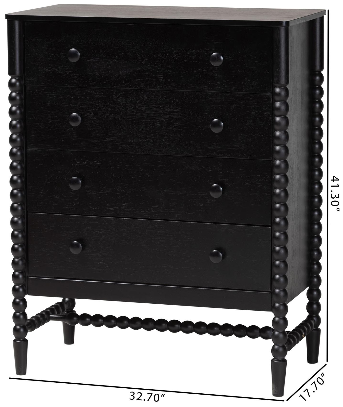 Baxton Studio Brantley Spindle Chest - 4-Drawer Tall Storage Cabinet, Black