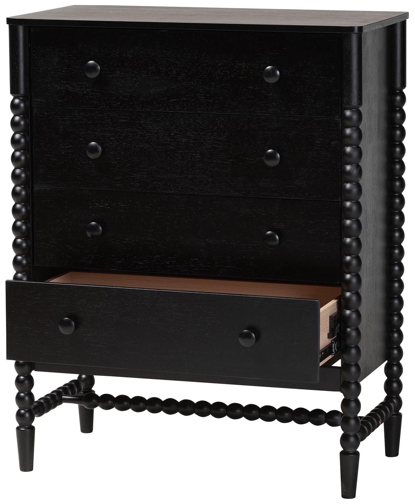 Thumbnail3 of Baxton Studio Brantley Spindle Chest - 4-Drawer Tall Storage Cabinet, Black more views