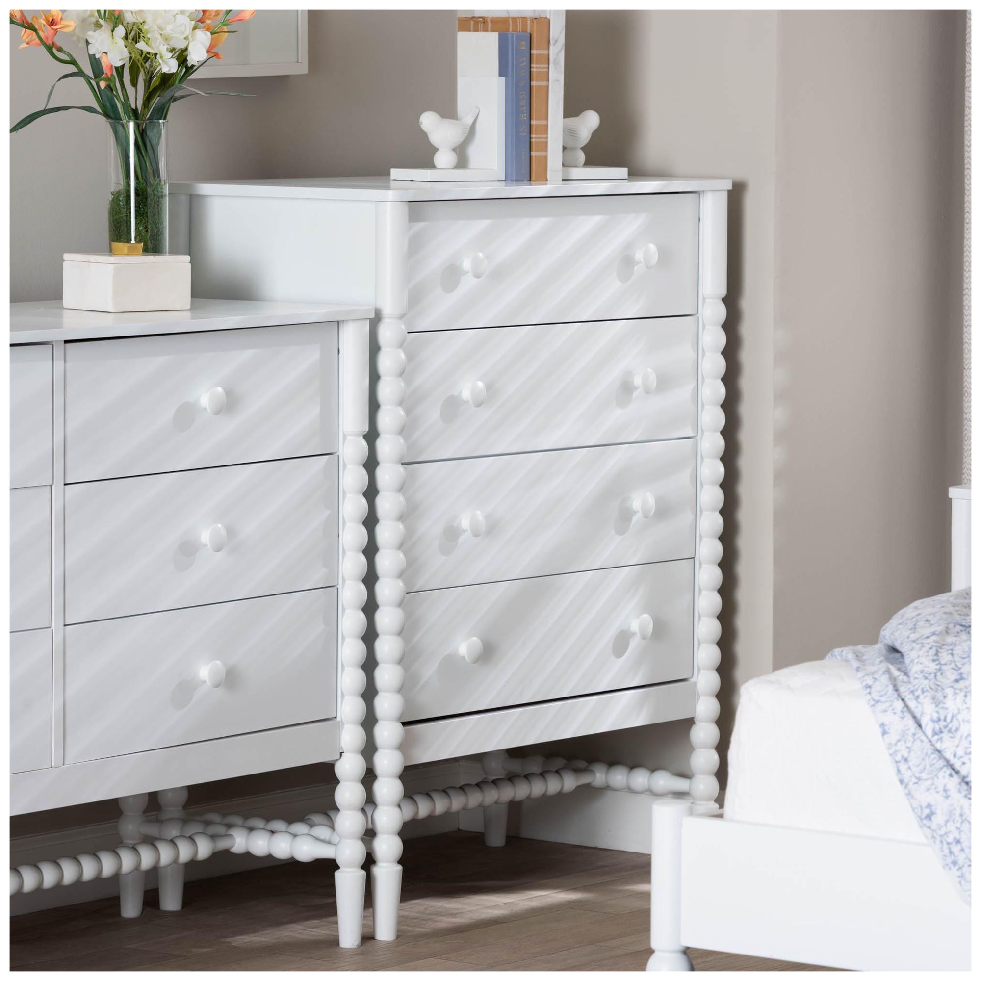 Image 2 Baxton Studio Brantley Spindle Chest - 4-Drawer Tall Storage Cabinet, White more views
