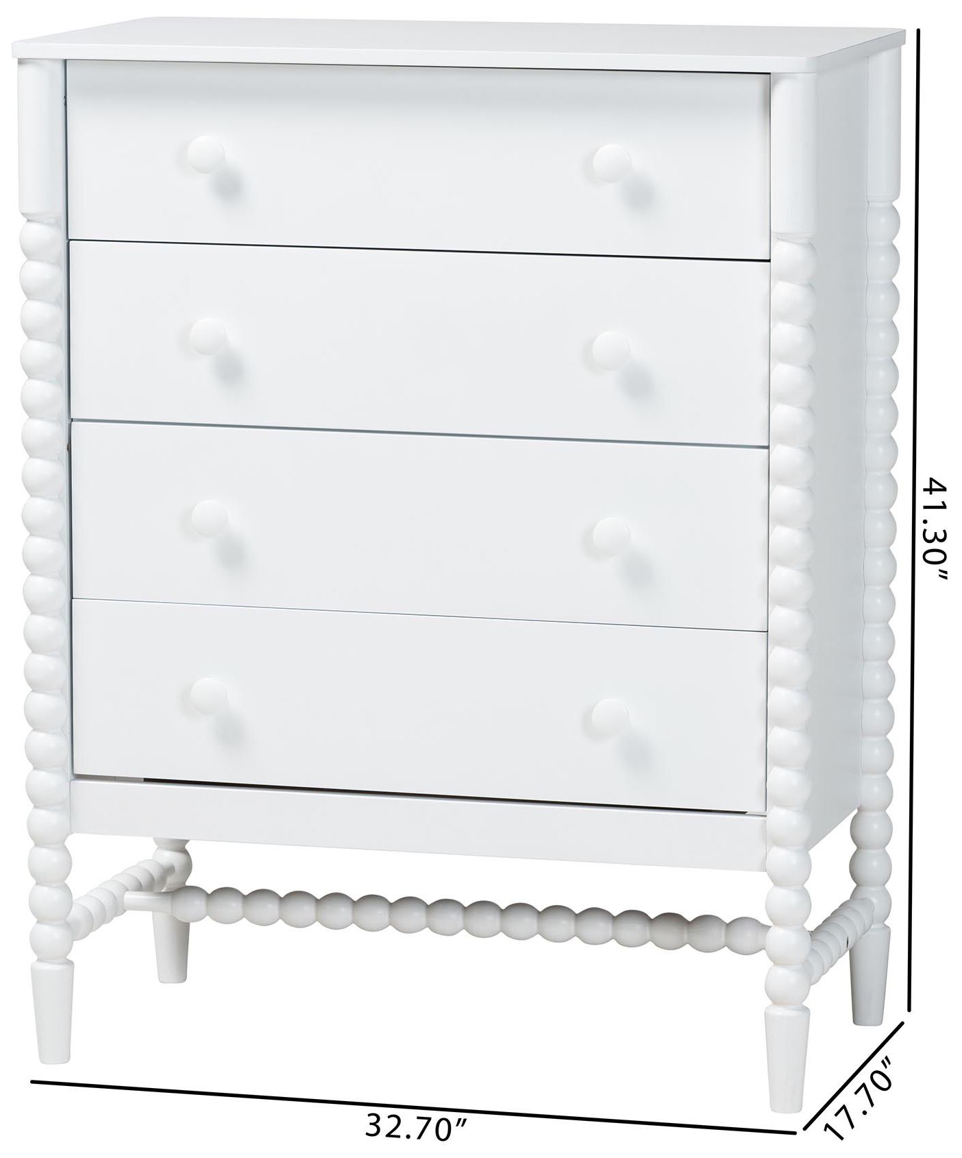 Baxton Studio Brantley Spindle Chest - 4-Drawer Tall Storage Cabinet, White