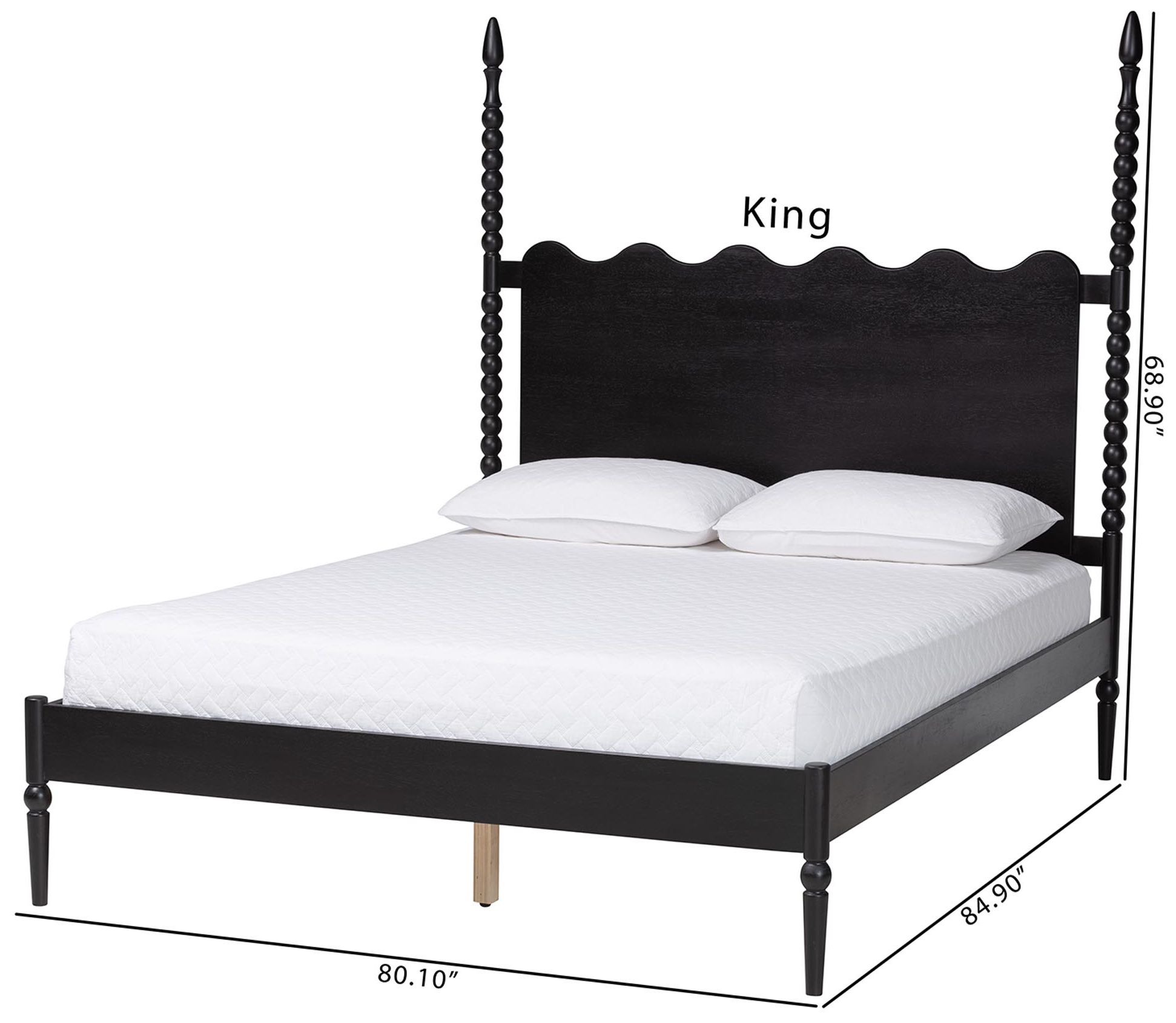 Baxton Studio Brantley Spindle Platform Bed with Headboard, Black, Queen