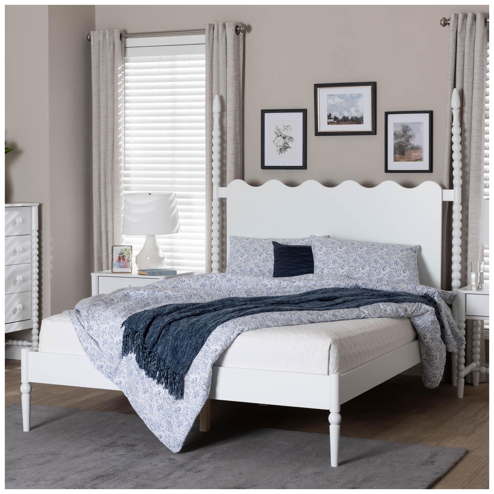 Image 2 Baxton Studio Brantley Spindle Platform Bed with Headboard, White, Queen more views