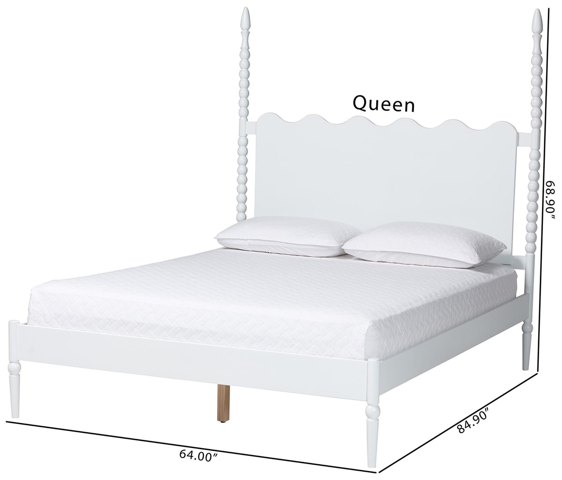 Baxton Studio Brantley Spindle Platform Bed with Headboard, White, Queen