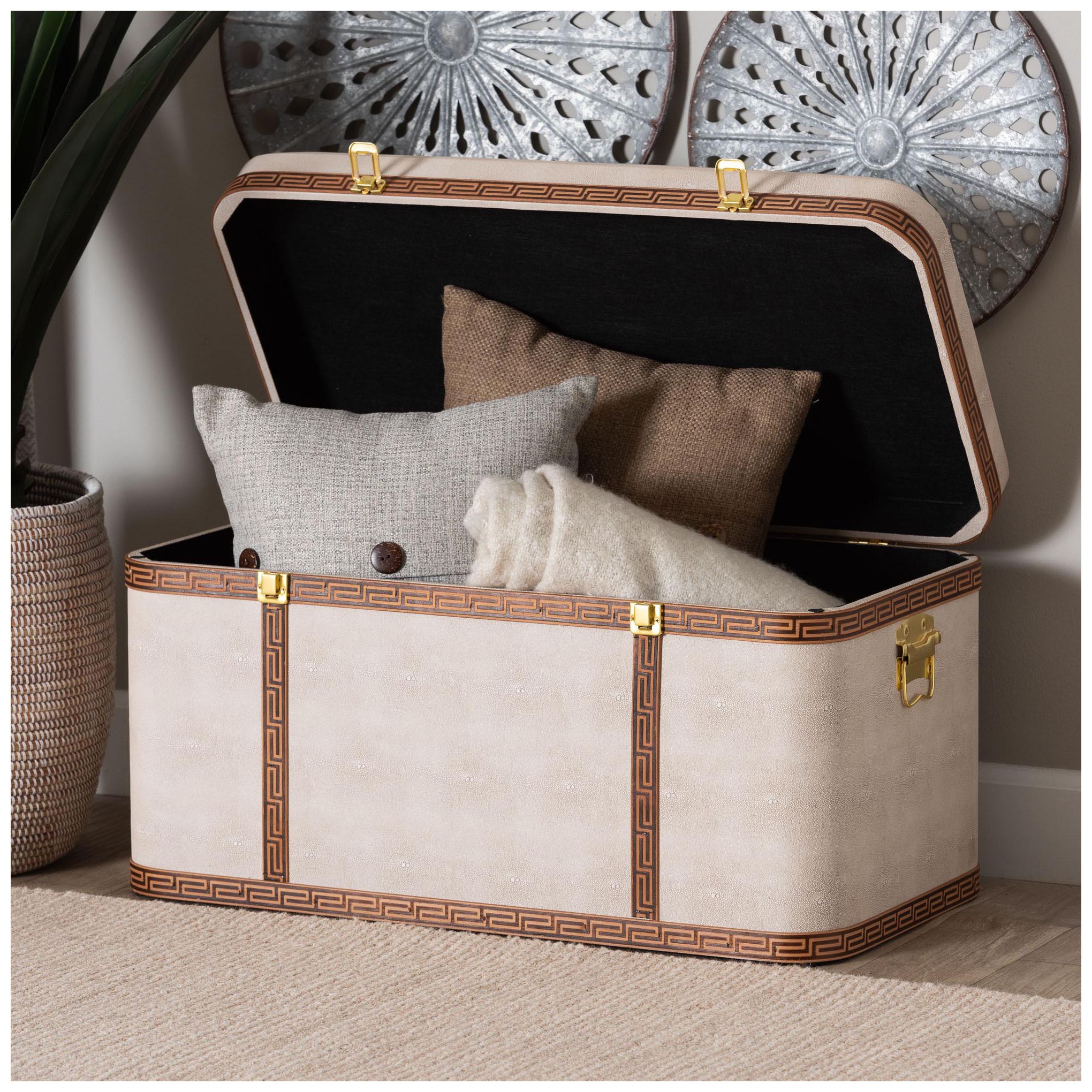 Baxton Studio Brenner Modern Transitional Beige Faux Shagreen Storage Trunk