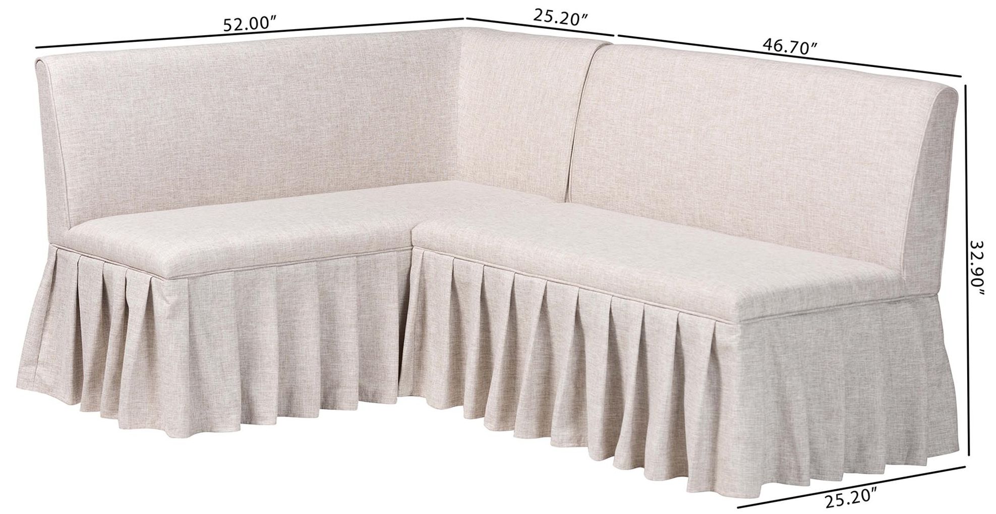 Image 6 Baxton Studio Bryna 2-Piece Beige Fabric Upholstered Dining Nook Bench Set more views