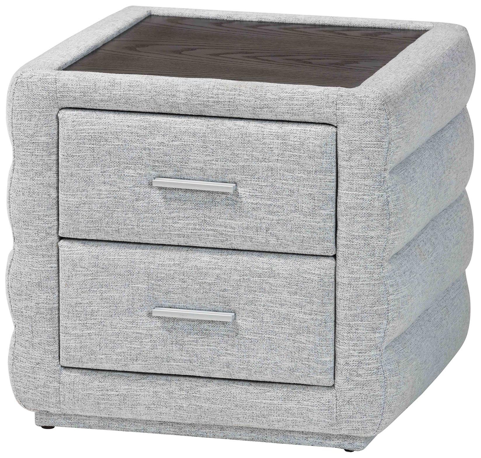 Image 2 Baxton Studio Cadmus Modern Light Grey Fabric 2-Drawer Nightstand