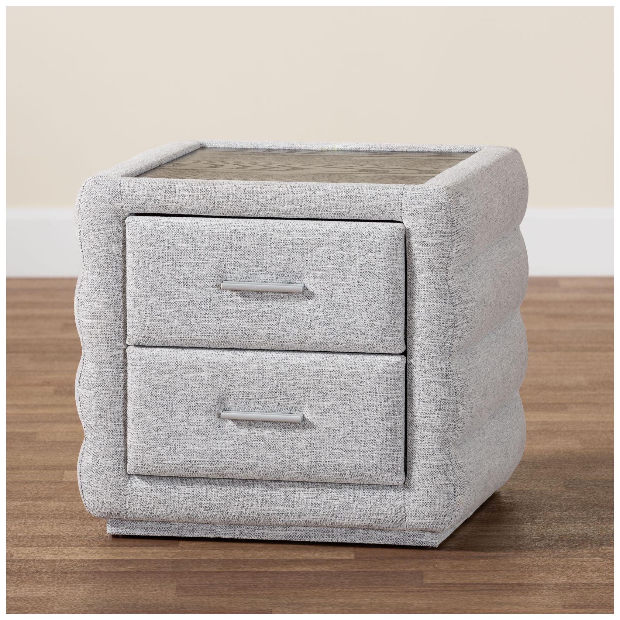 Baxton Studio Cadmus Modern Light Grey Fabric 2-Drawer Nightstand