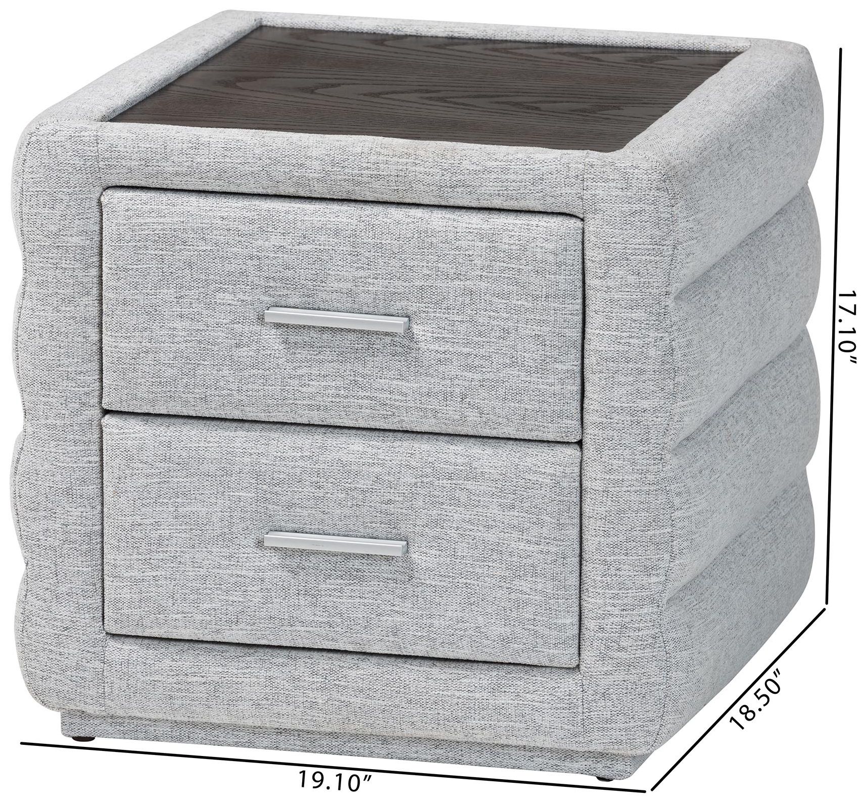 Baxton Studio Cadmus Modern Light Grey Fabric 2-Drawer Nightstand
