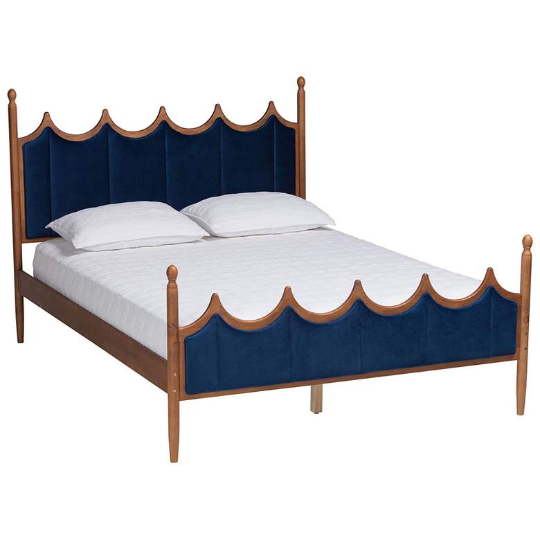 Image 1 Baxton Studio Calgary Blue Velvet Fabric and Wood Queen Size Platform Bed