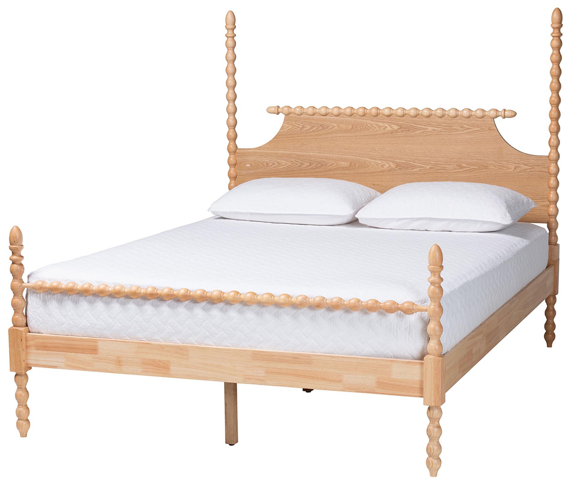 Image 2 Baxton Studio Caliana Bobbin Four-Poster Platform Bed - Natural, Queen