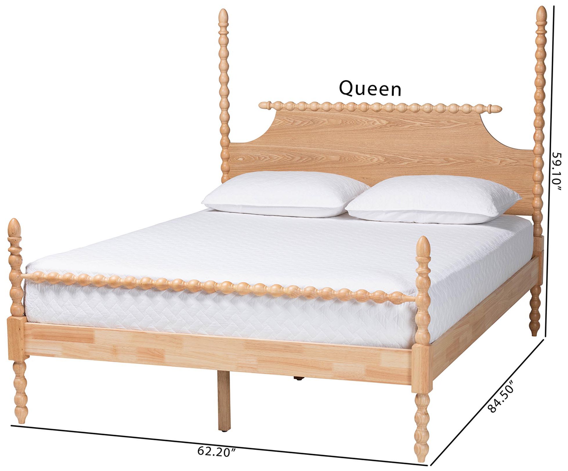 Baxton Studio Caliana Bobbin Four-Poster Platform Bed - Natural, Queen