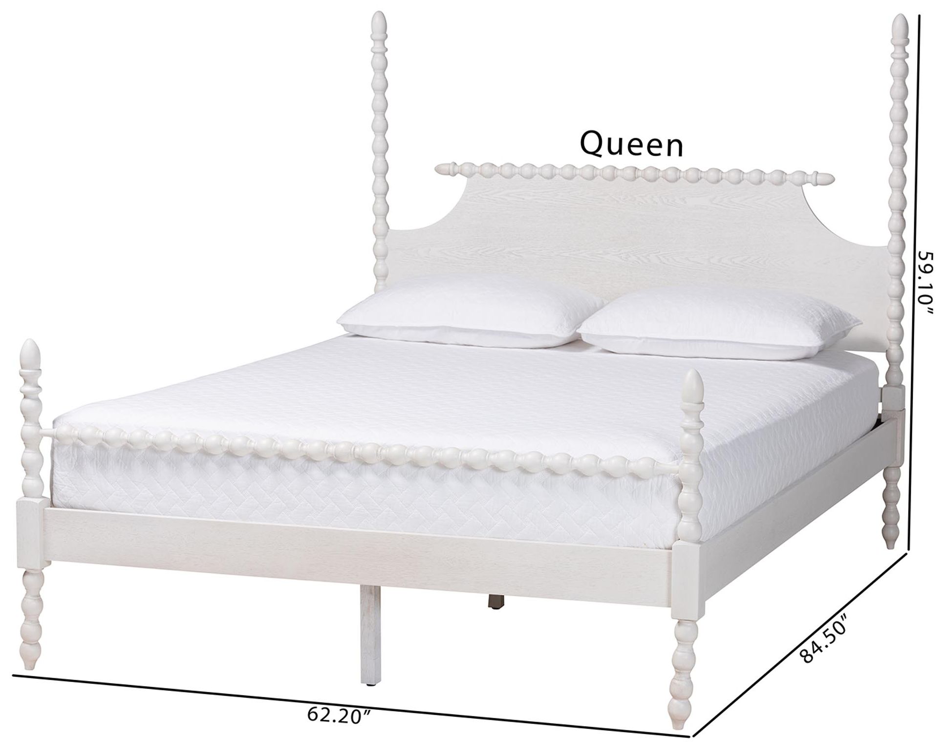 Baxton Studio Caliana Bobbin Four-Poster Platform Bed - White, King