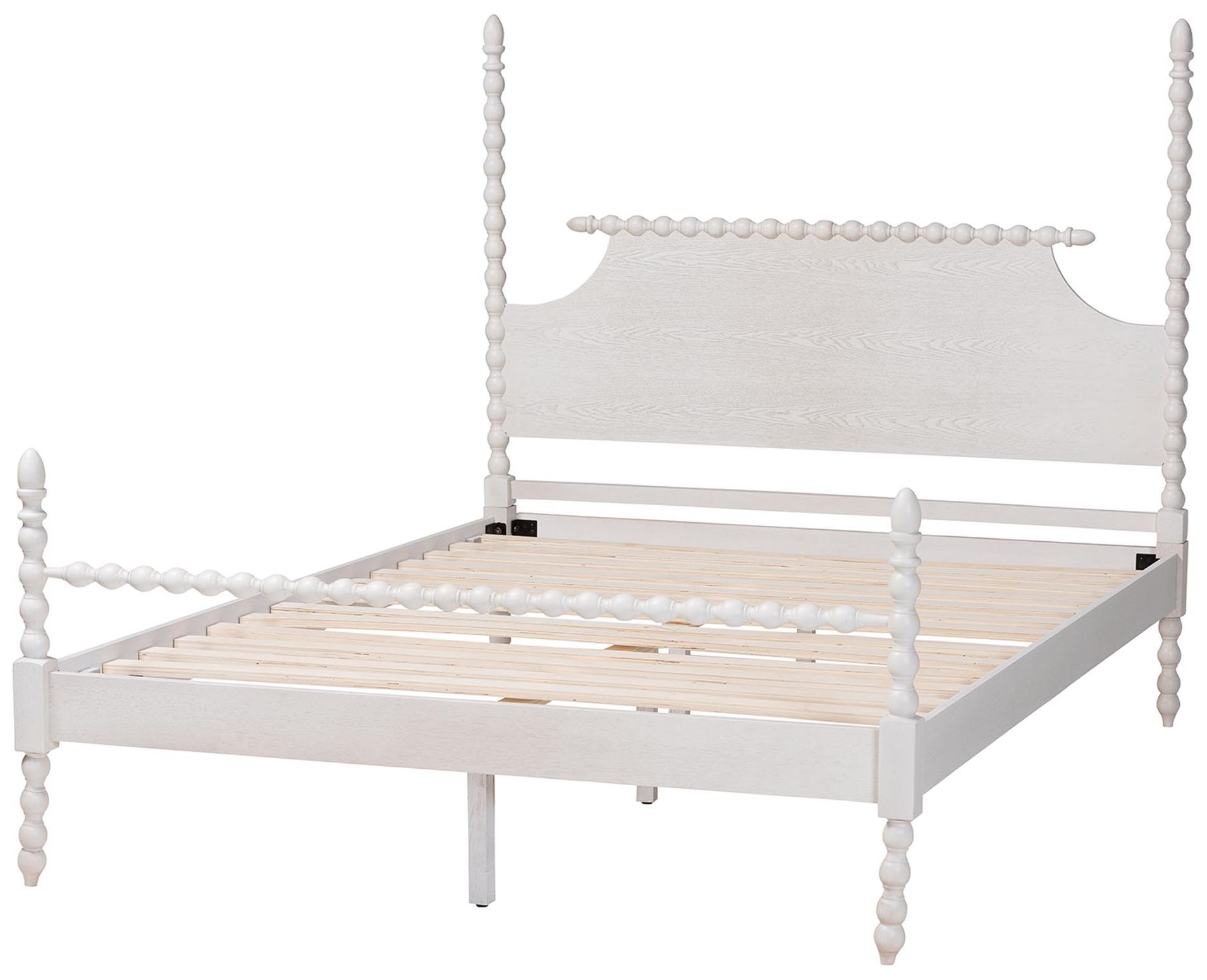 Image 4 Baxton Studio Caliana Bobbin Four-Poster Platform Bed - White, Queen more views