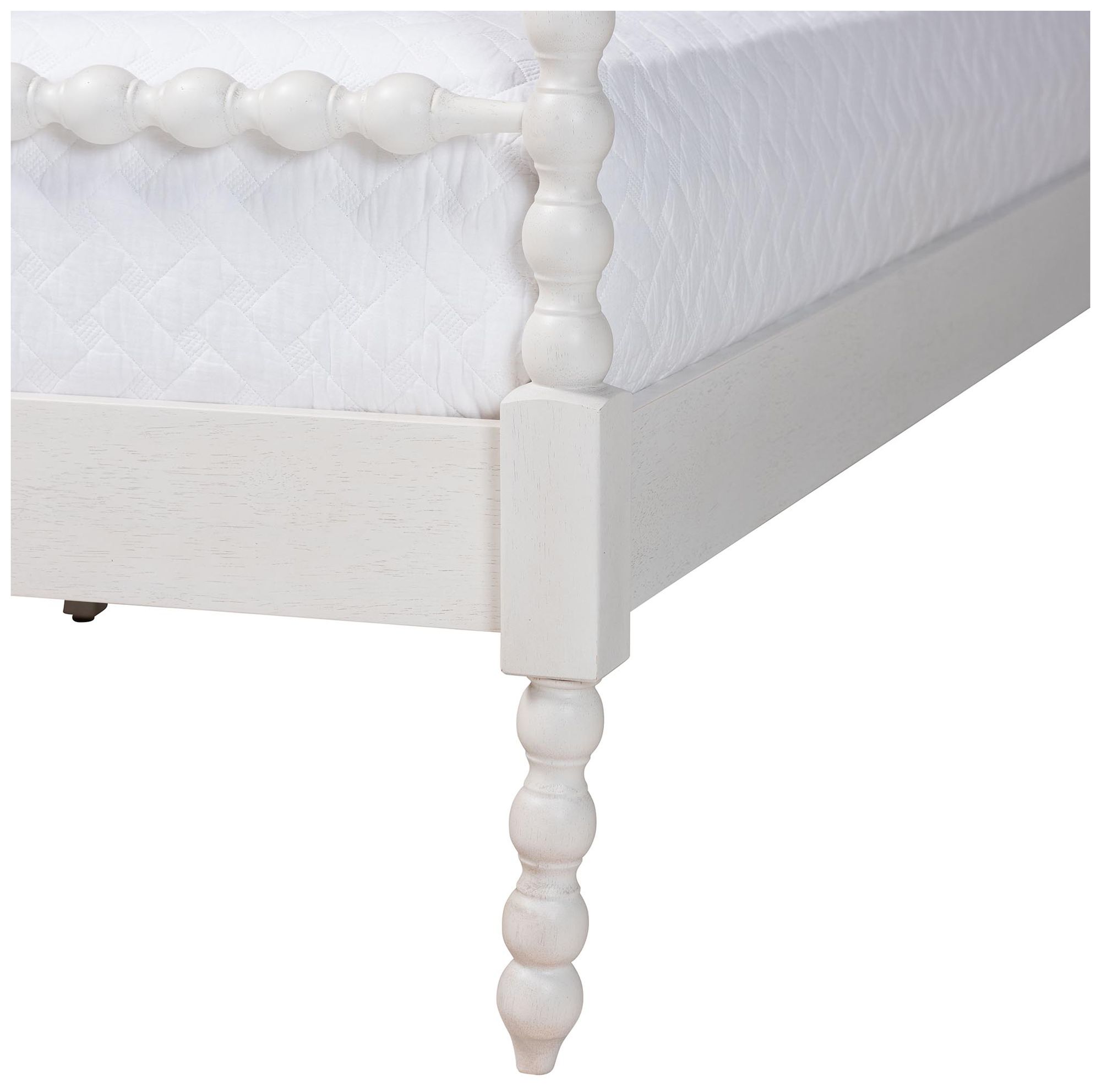 Image 6 Baxton Studio Caliana Bobbin Four-Poster Platform Bed - White, Queen more views
