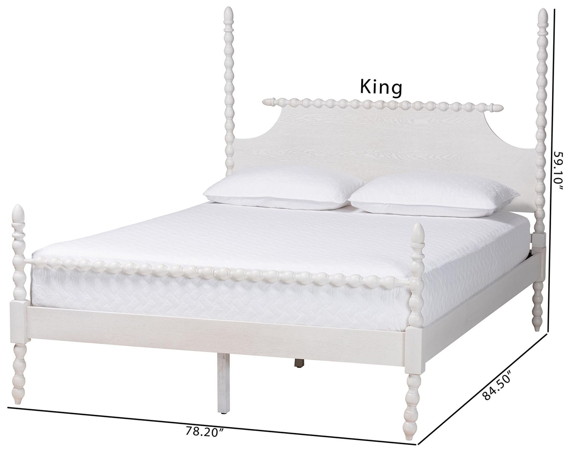 Baxton Studio Caliana Bobbin Four-Poster Platform Bed - White, Queen