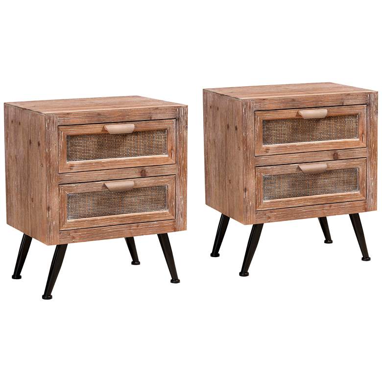 Image 1 Baxton Studio Calida 19"W Natural Brown 2-Drawer Nightstands Set of 2