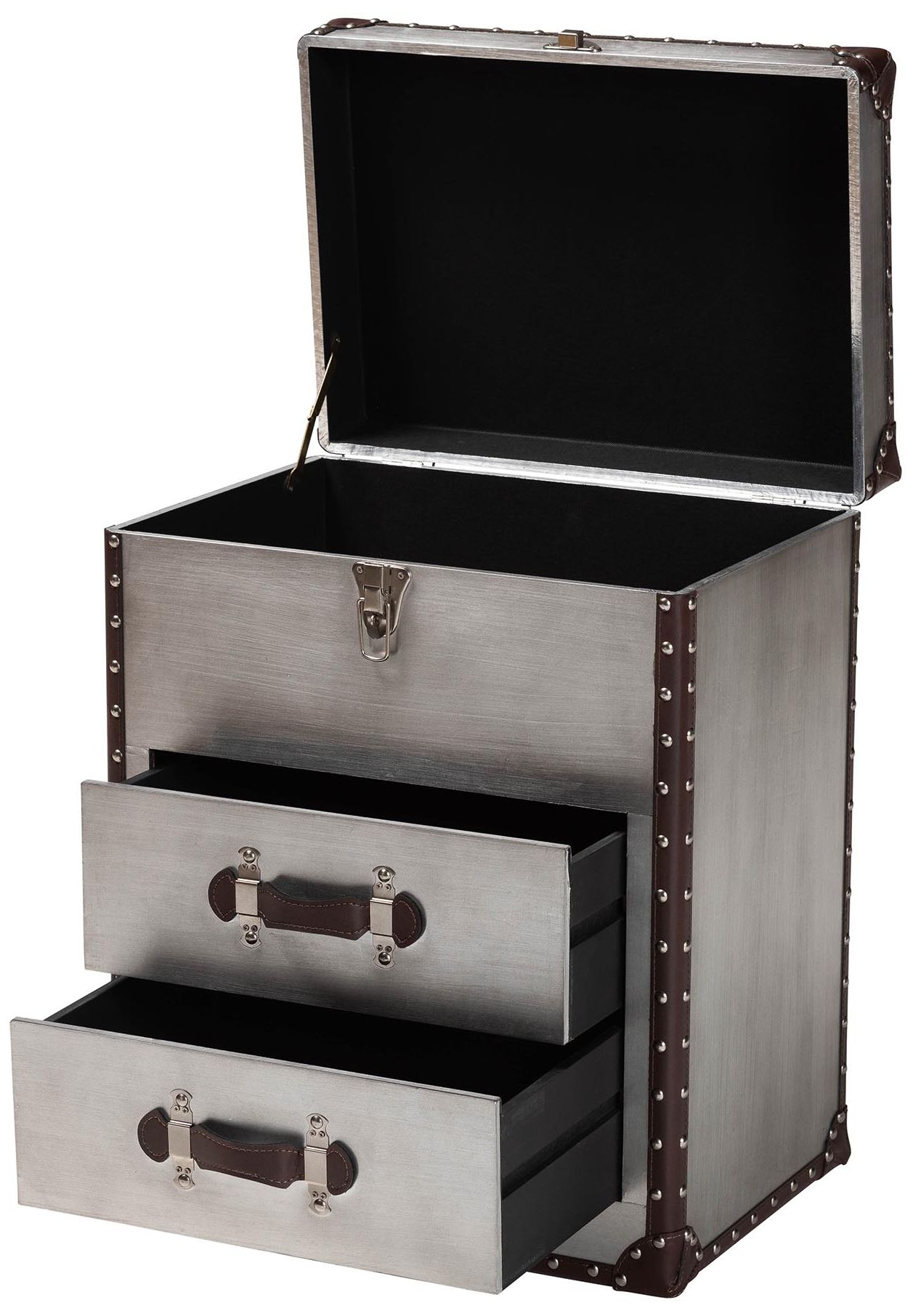 Image 3 Baxton Studio Calidore Vintage Silver Metal 2 Drawer End Table more views