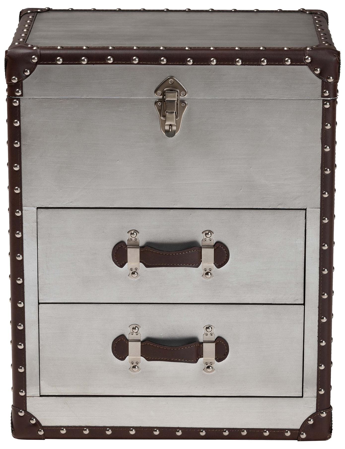 Image 4 Baxton Studio Calidore Vintage Silver Metal 2 Drawer End Table more views