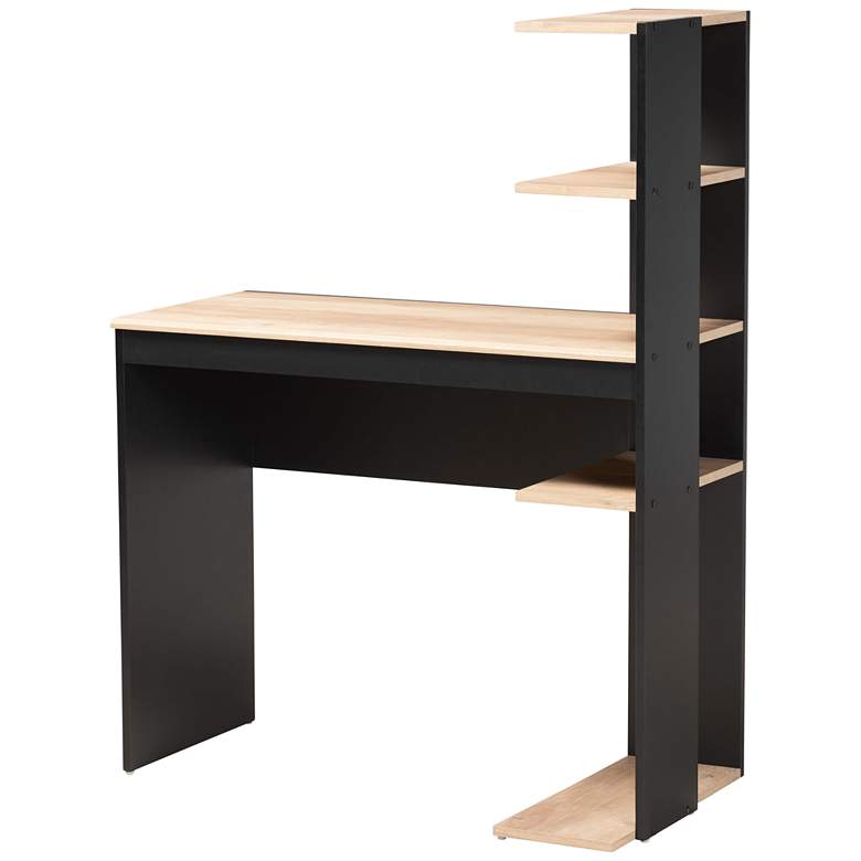 Image 1 Baxton Studio Callahan 36 1/2 inch W Dark Gray and Oak Wood 4-Shelf Desk