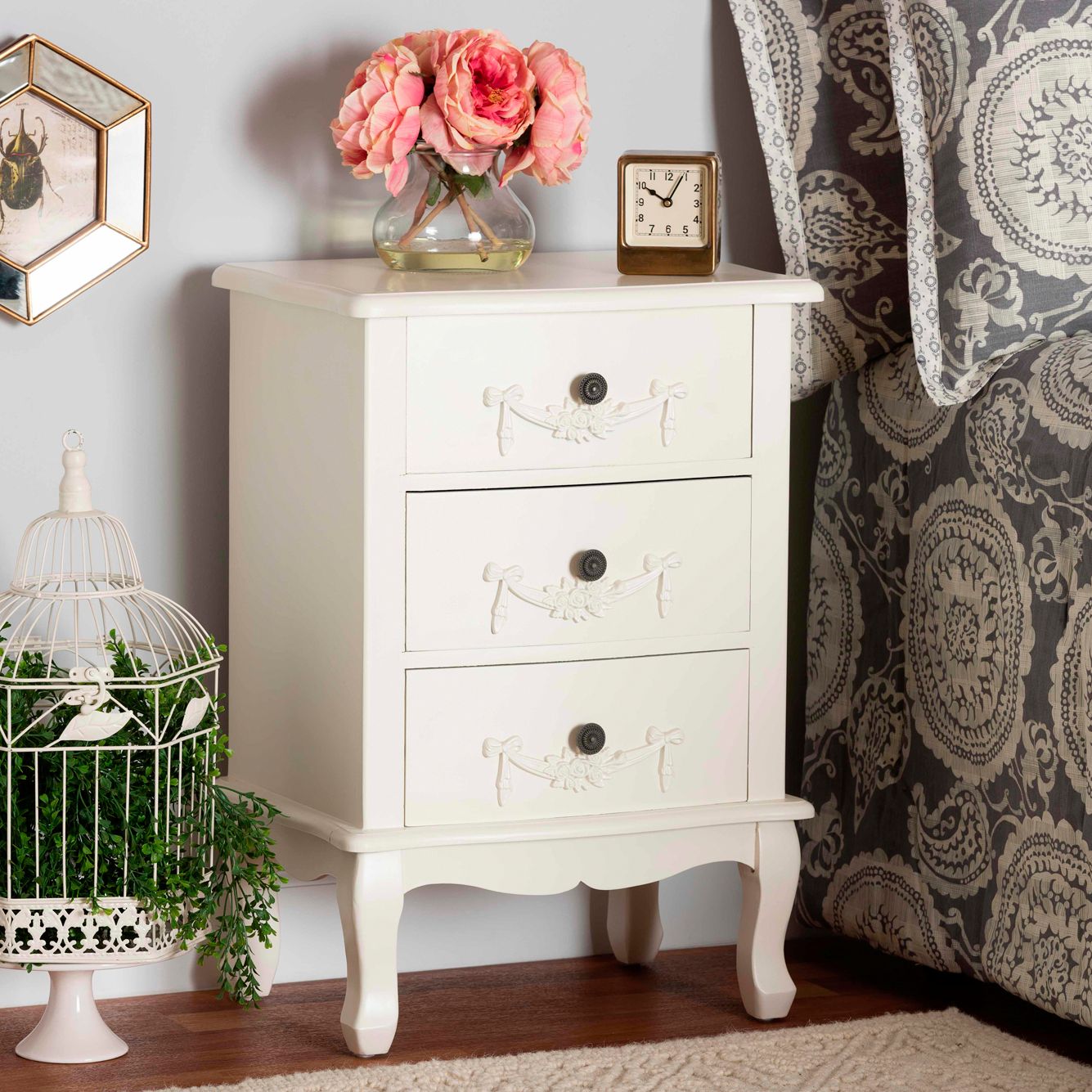 kino 忙しない White Gray Furniture 3段チェスト