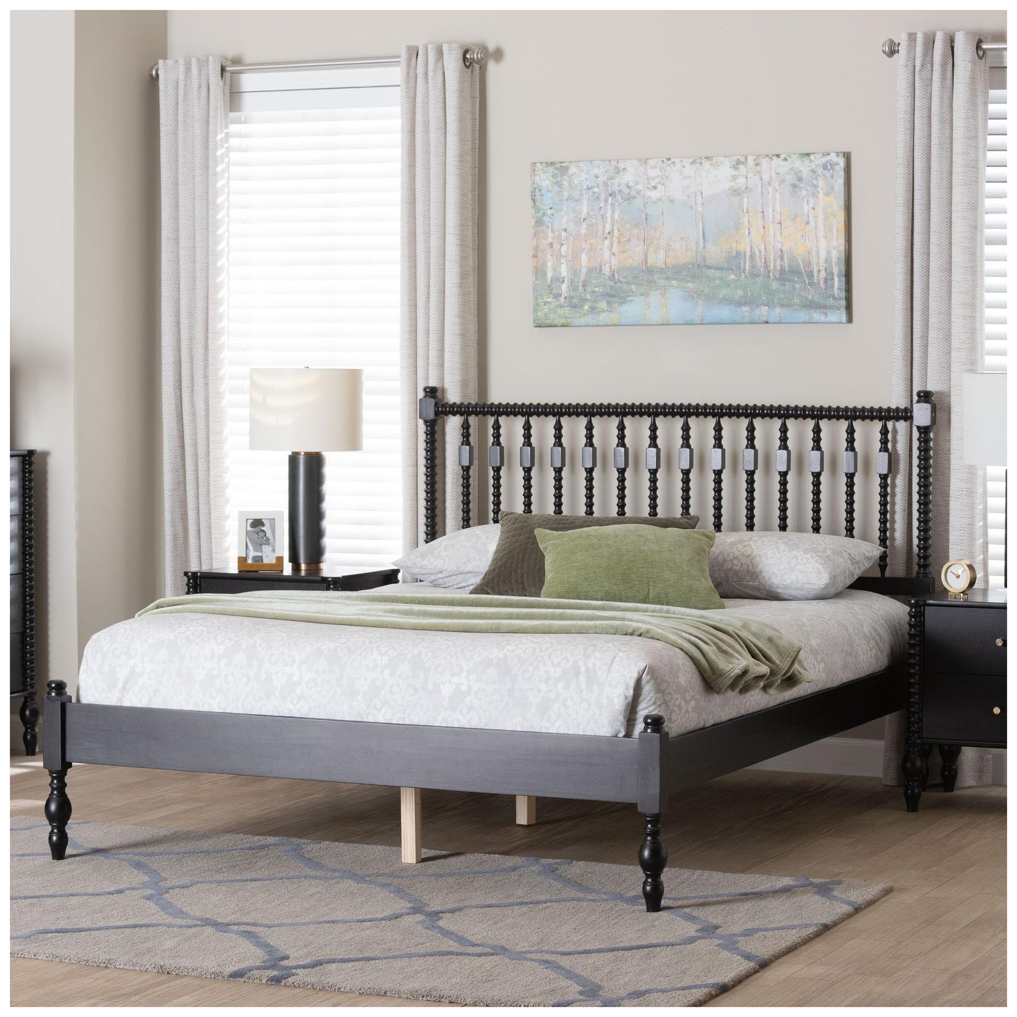 Baxton Studio Callison Spindle Queen Platform Bed - Turned Bed Frame, Black