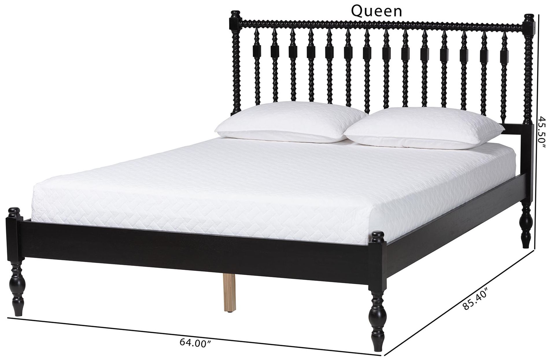 Baxton Studio Callison Spindle Queen Platform Bed - Turned Bed Frame, Black