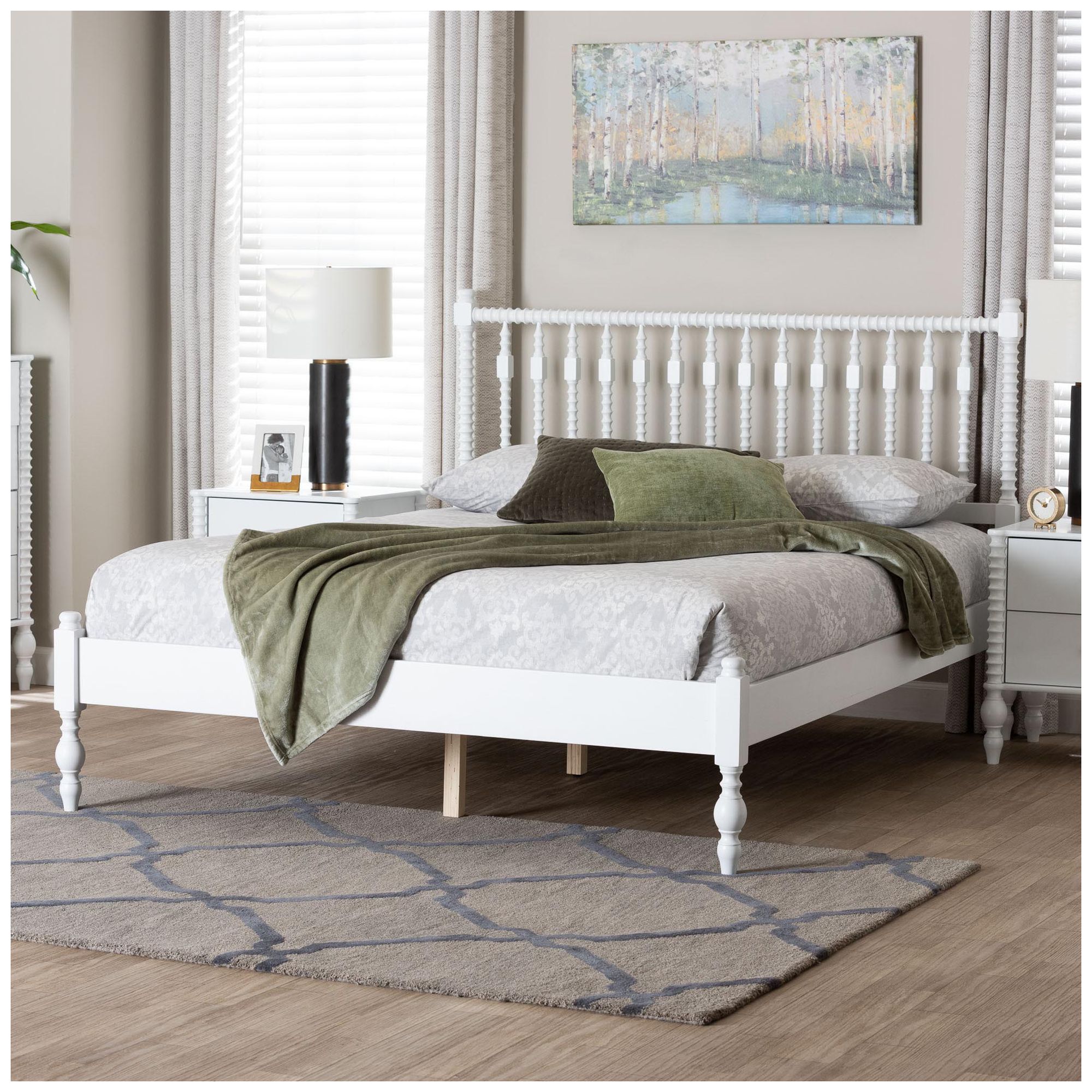 Image 2 Baxton Studio Callison Spindle Queen Platform Bed - Turned Bed Frame, White more views