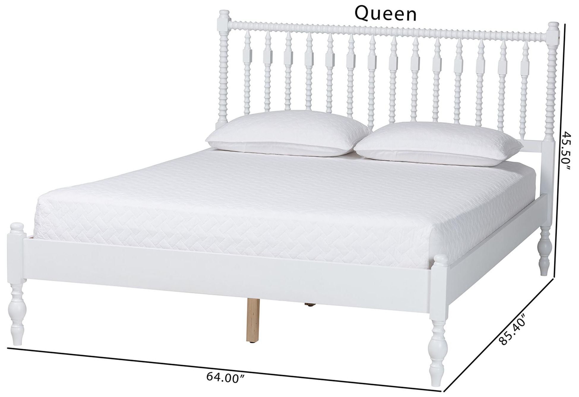 Baxton Studio Callison Spindle Queen Platform Bed - Turned Bed Frame, White