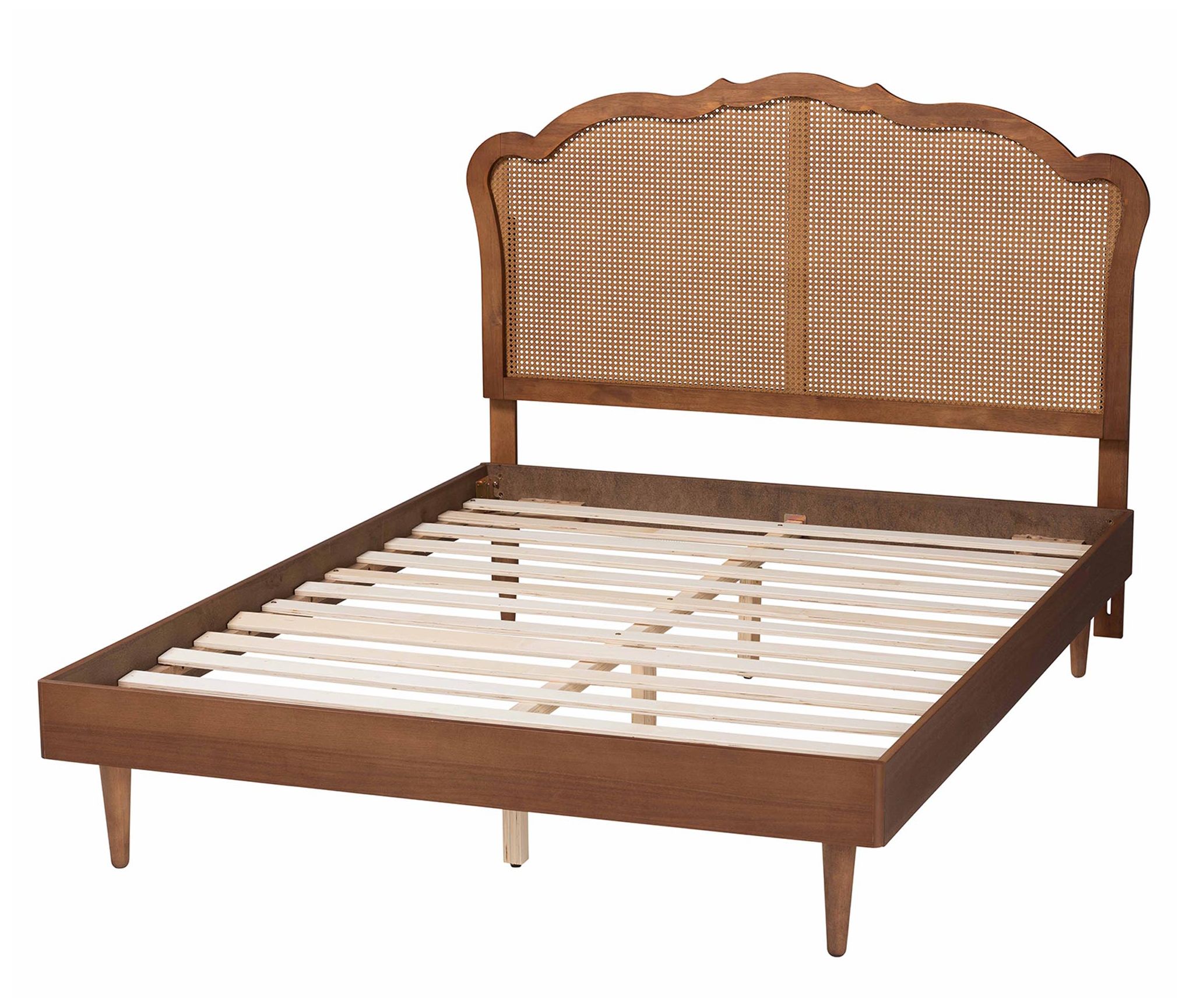 Image 4 Baxton Studio Camden Mid-Century Wood and Rattan Queen Size Platform Bed more views