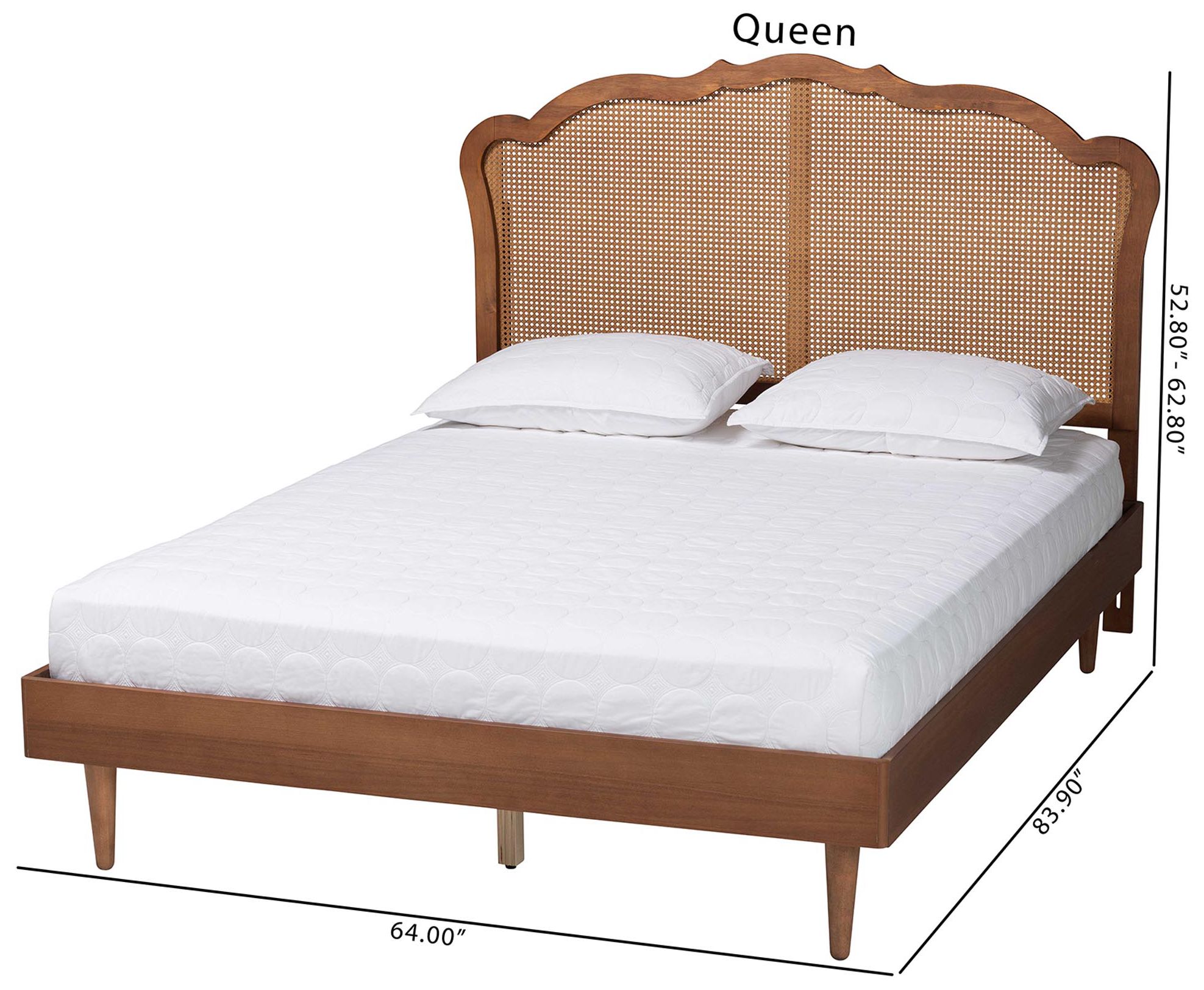 Baxton Studio Camden Mid-Century Wood and Rattan Queen Size Platform Bed