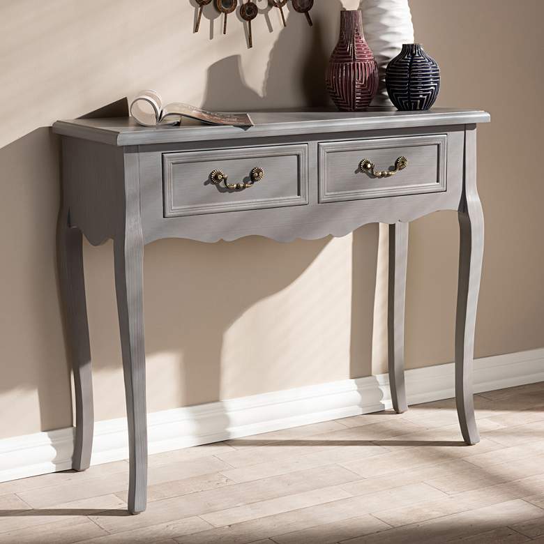 Image 1 Baxton Studio Capucine 35 1/2" Wide Gray Wood 2-Drawer Console Table