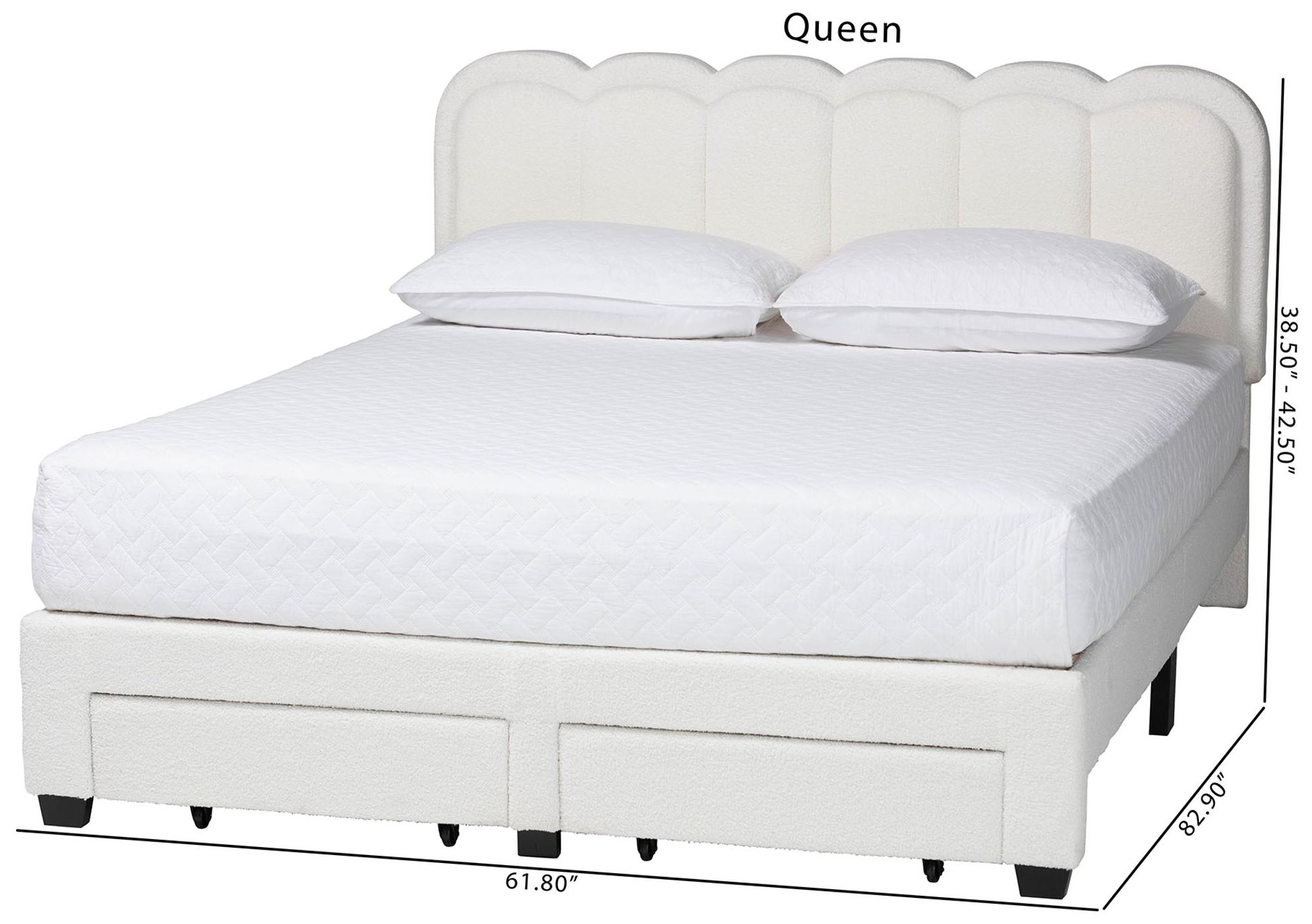 Baxton Studio Caradonna Cream Teddy-Bear Fabric Bed with Drawers - Queen
