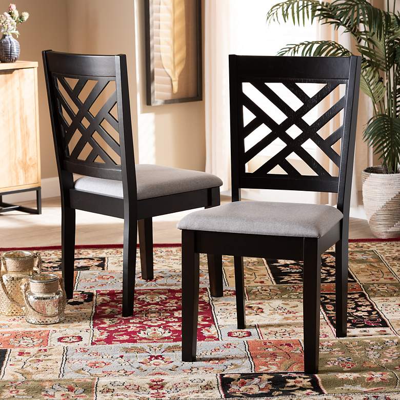 Image 1 Baxton Studio Caron Grey Fabric Upholstered Wood 2-Piece Dining Chair Set