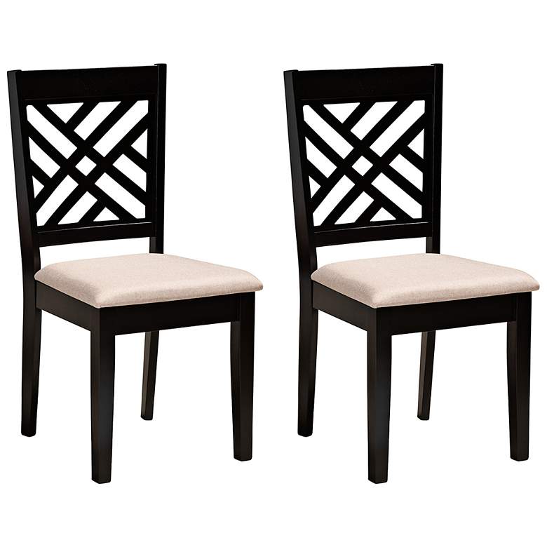 Image 2 Baxton Studio Caron Sand Fabric Upholstered Wood 2-Piece Dining Chair Set
