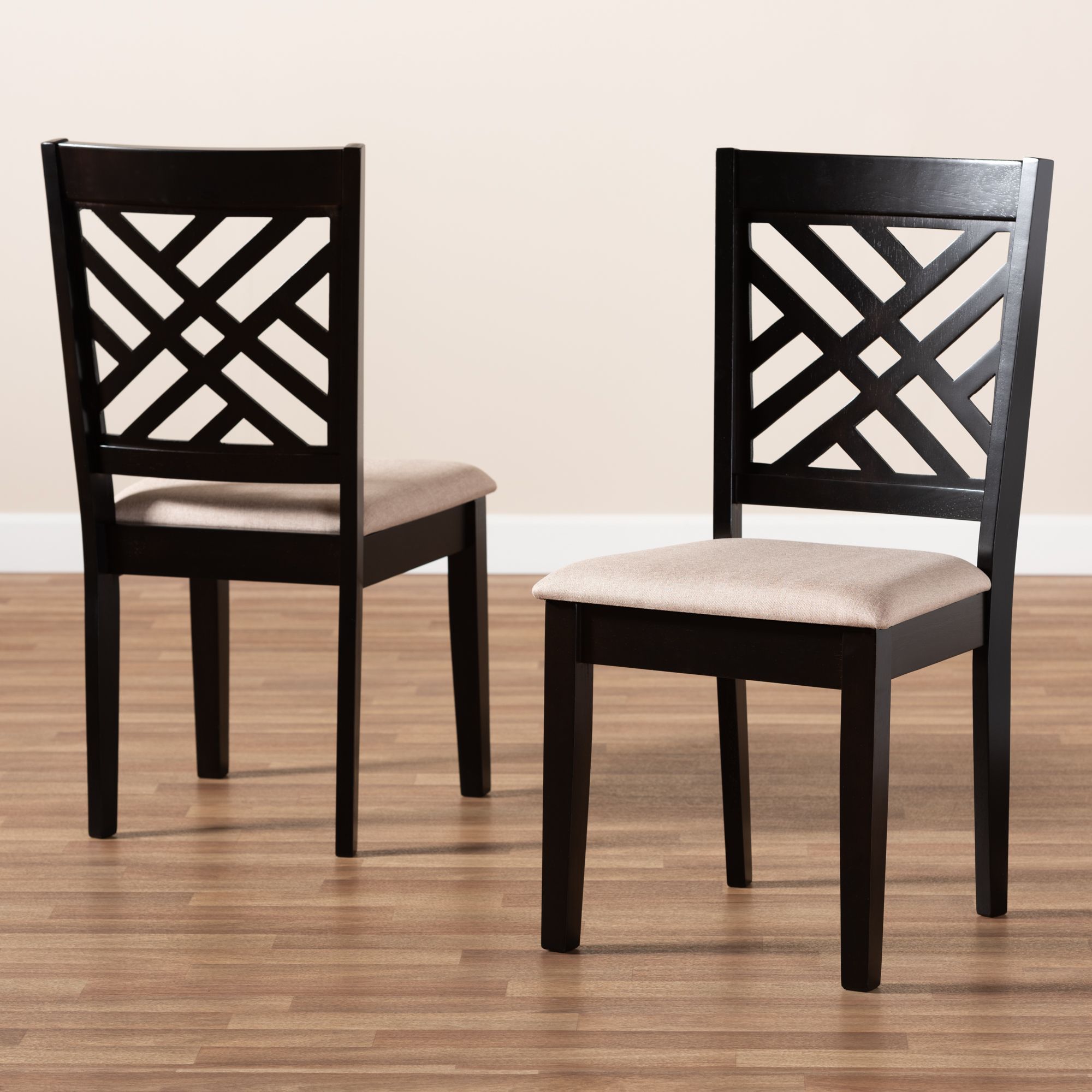 Baxton Studio Caron Sand Fabric Upholstered Wood 2-Piece Dining Chair Set
