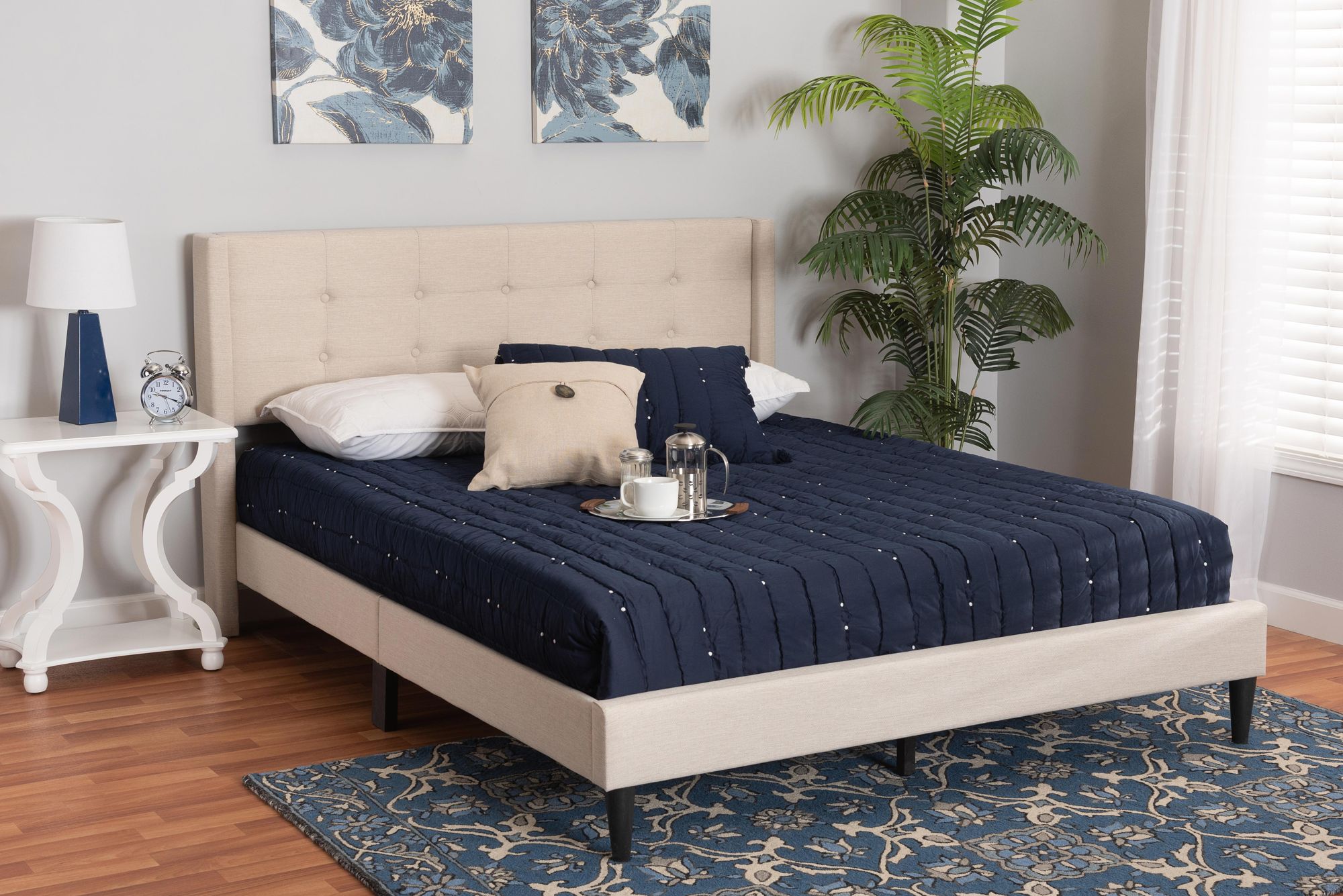 Baxton Studio Casol Beige Tufted Fabric Queen Platform Bed