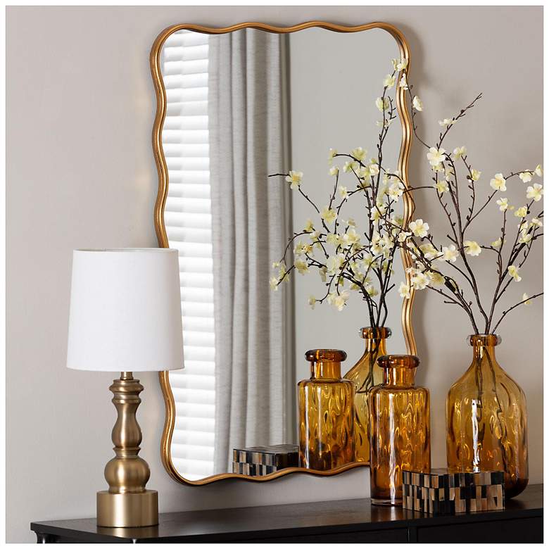 Image 2 Baxton Studio Cassara Gold Scalloped Rectangular Wall Mirror more views