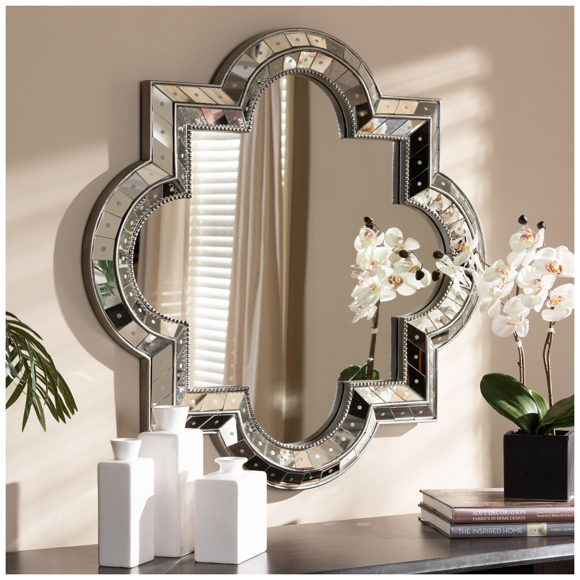 Image 3 Baxton Studio Catia Antique Silver Finished Quatrefoil Accent Wall Mirror more views