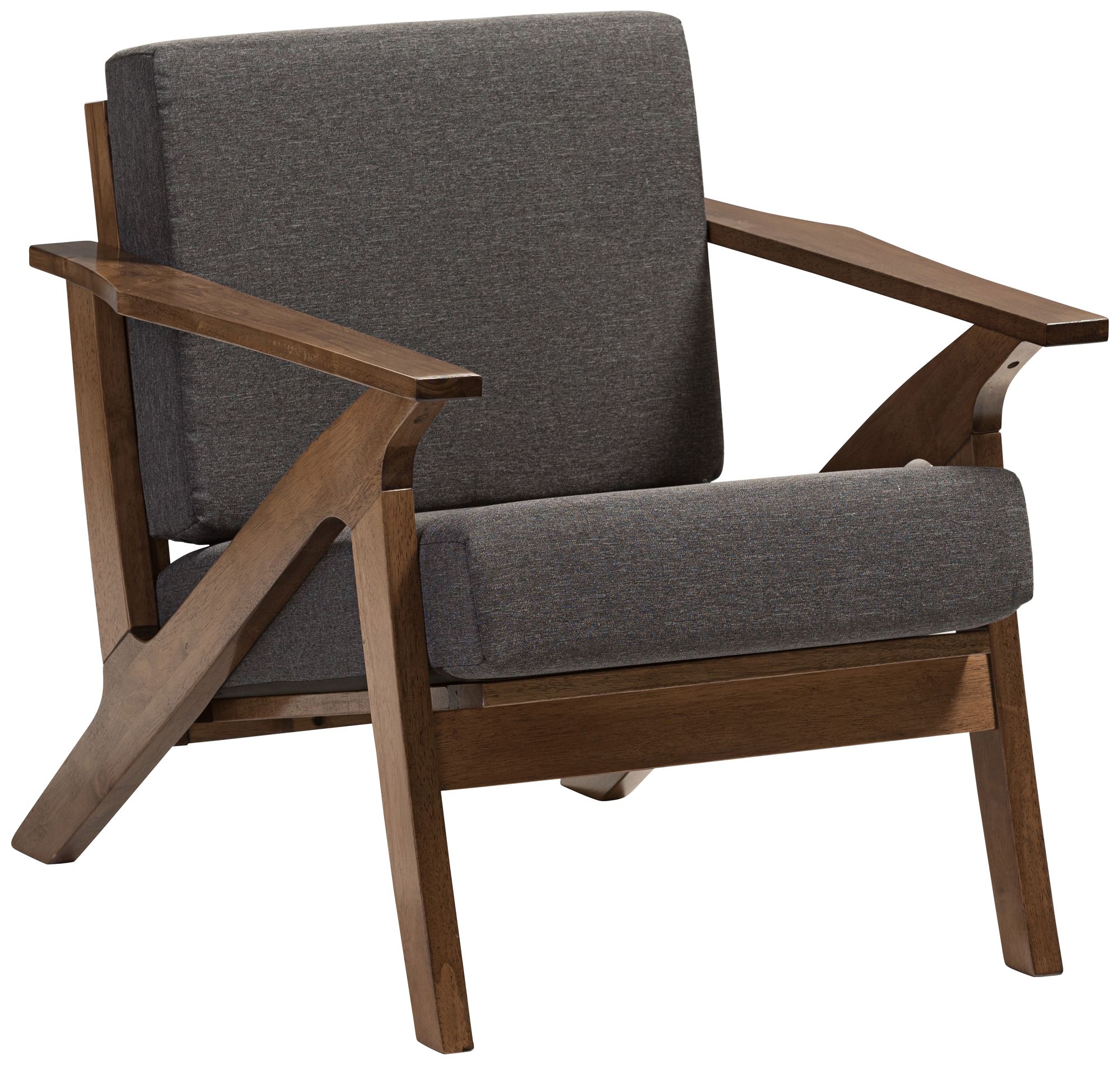Image 2 Baxton Studio Cayla Gray Fabric and Walnut Wood Lounge Chair