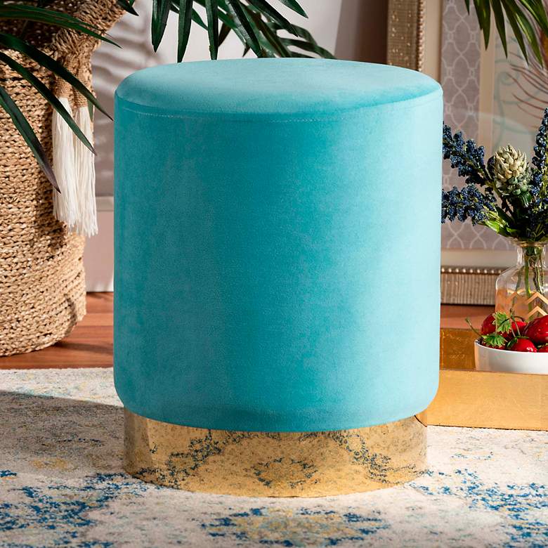 Image 1 Baxton Studio Chaela Sky Blue Velvet Ottoman