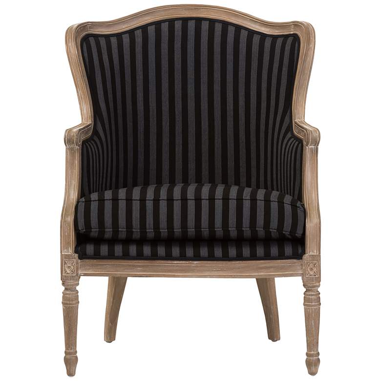 Image 6 Baxton Studio Charlemagne Black and Gray Striped Traditional Accent Chair more views