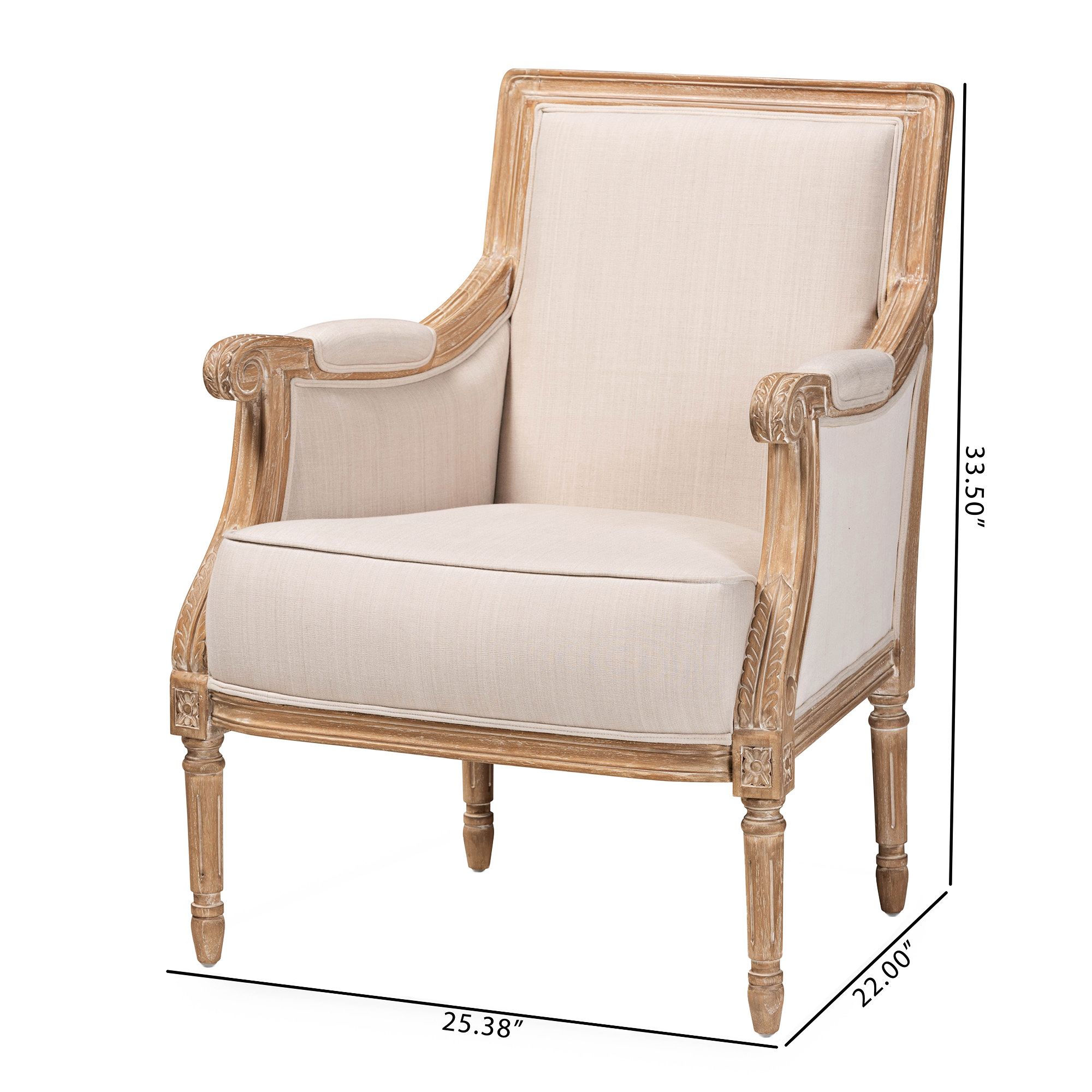 Baxton Studio Chavanon Light Beige Linen Fabric Accent Chair