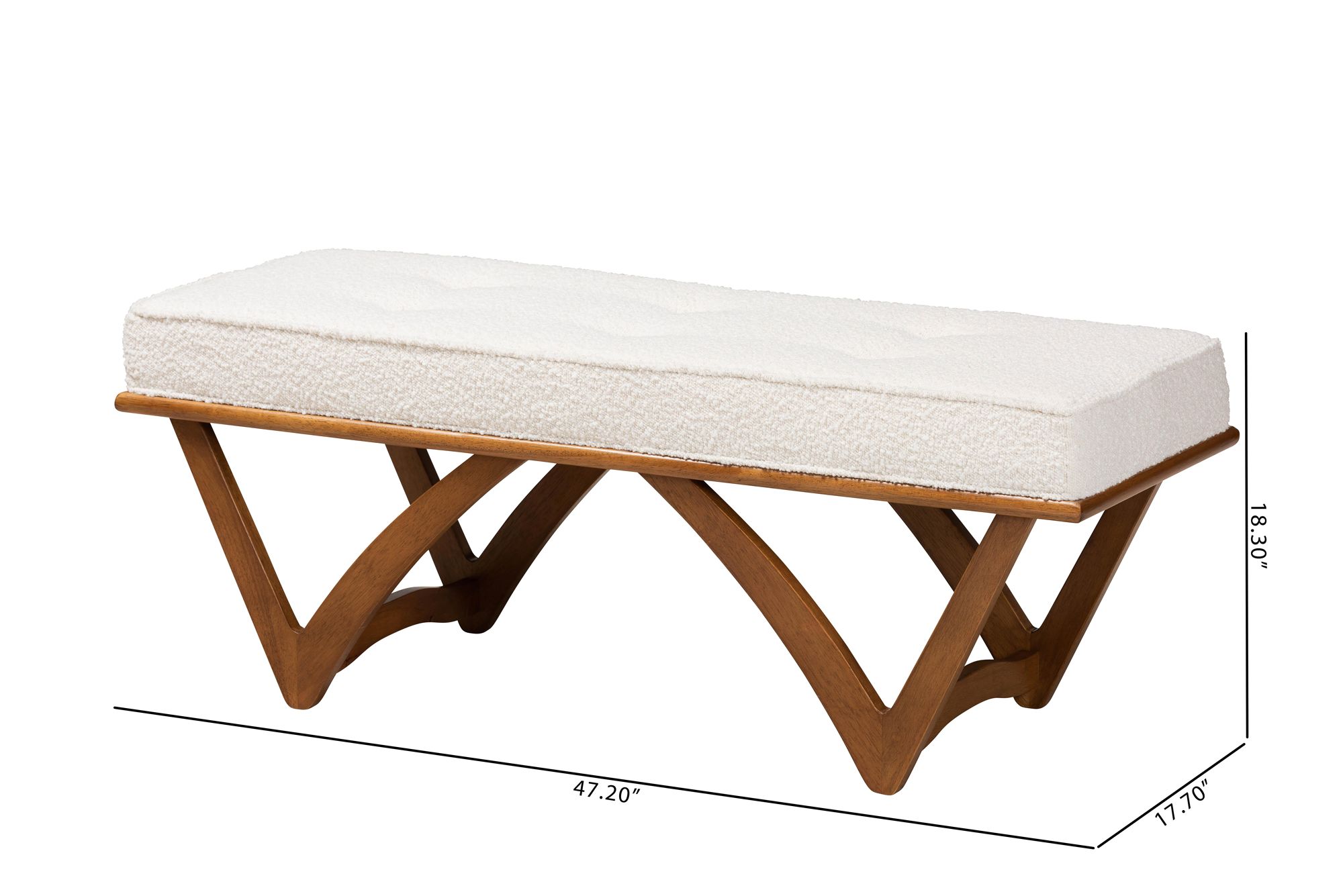Image 7 Baxton Studio Chenoa Boucle Fabric Wood Bench more views