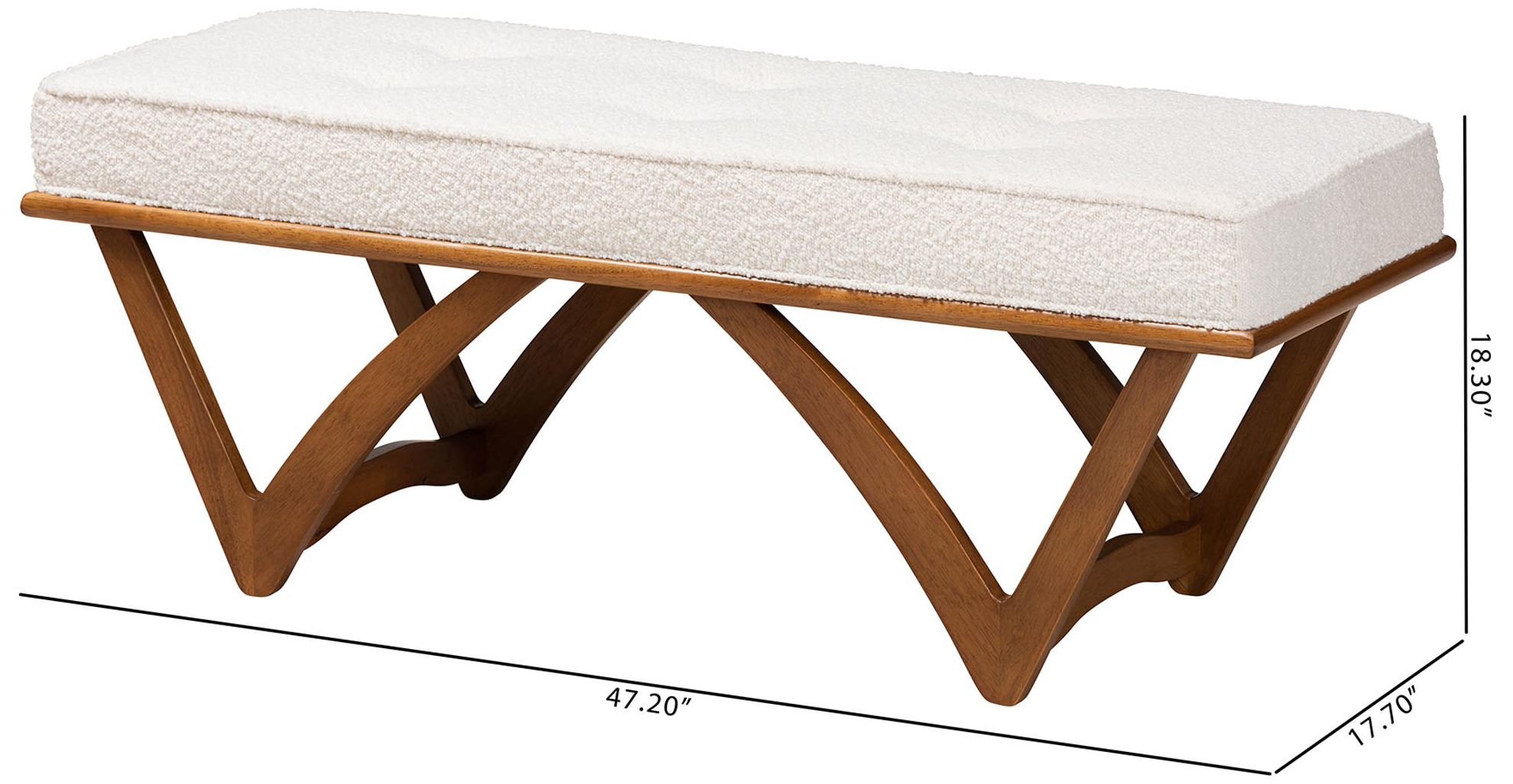 Baxton Studio Chenoa Boucle Fabric Wood Bench
