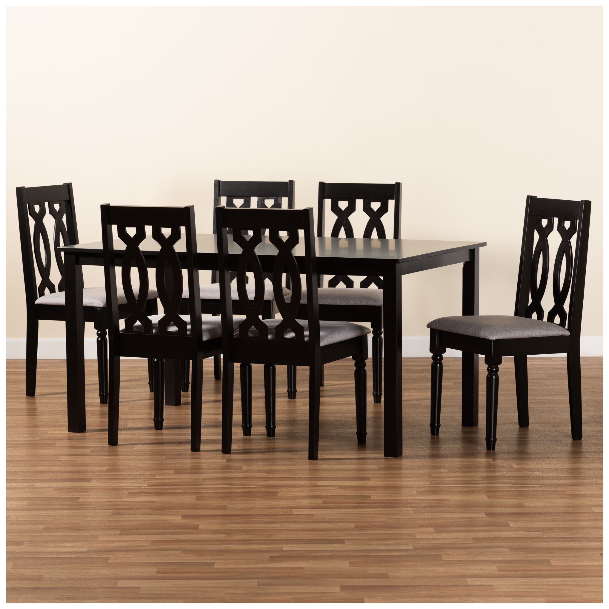Baxton Studio Cherese Dark Brown Wood 7-Piece Dining Set in scene