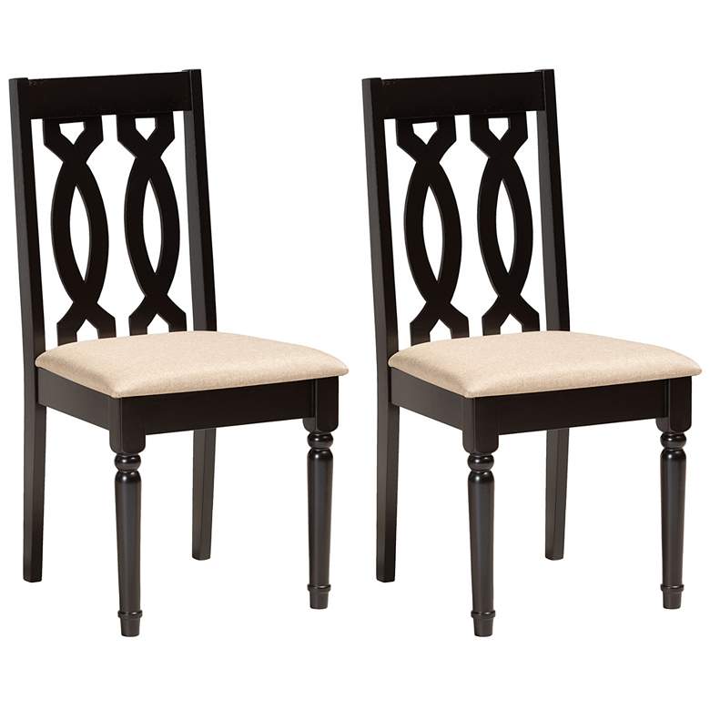 Image 1 Baxton Studio Cherese Sand Fabric Upholstered Wood 2-Piece Dining Chair Set