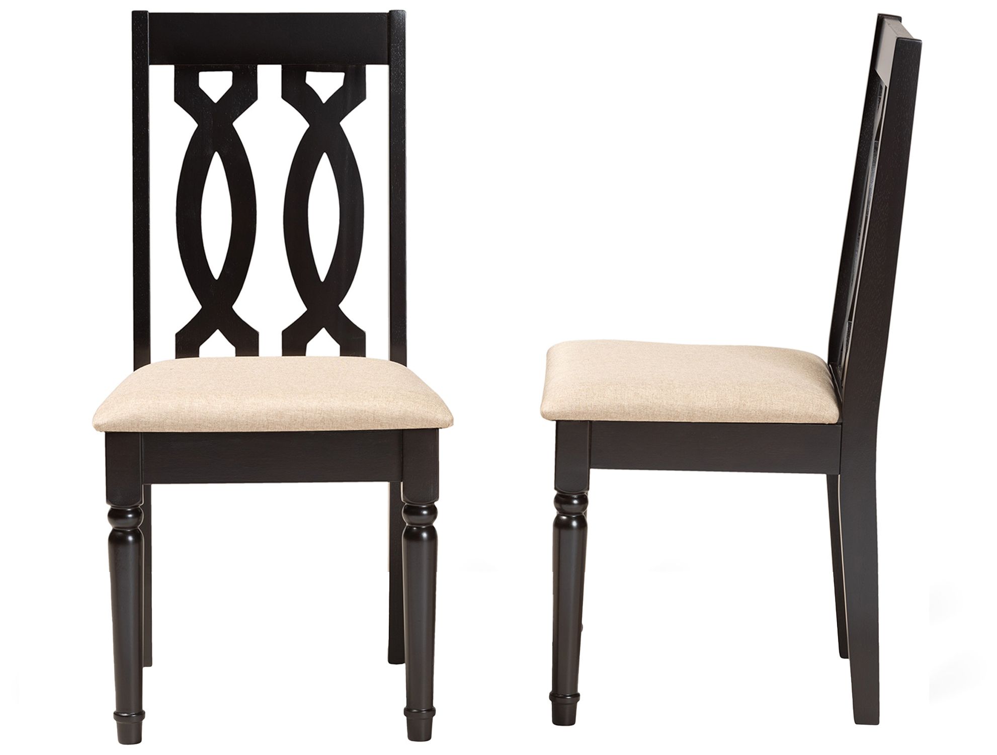 Image 4 Baxton Studio Cherese Sand Fabric Upholstered Wood 2-Piece Dining Chair Set more views