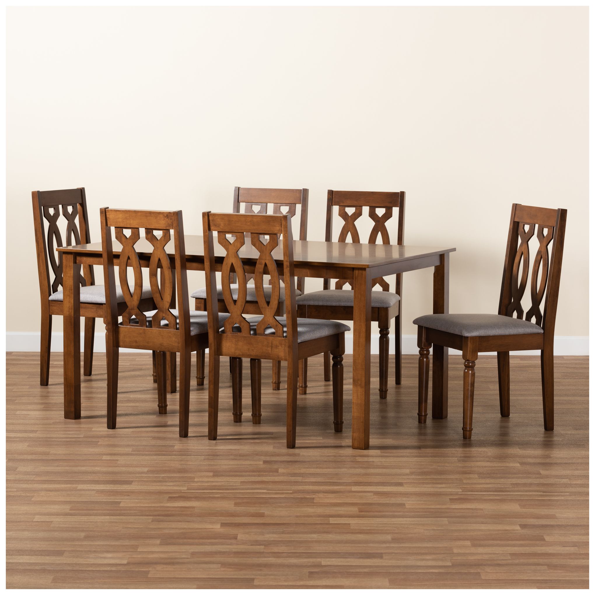 Baxton Studio Cherese Walnut Brown 7-Piece Dining Set in scene