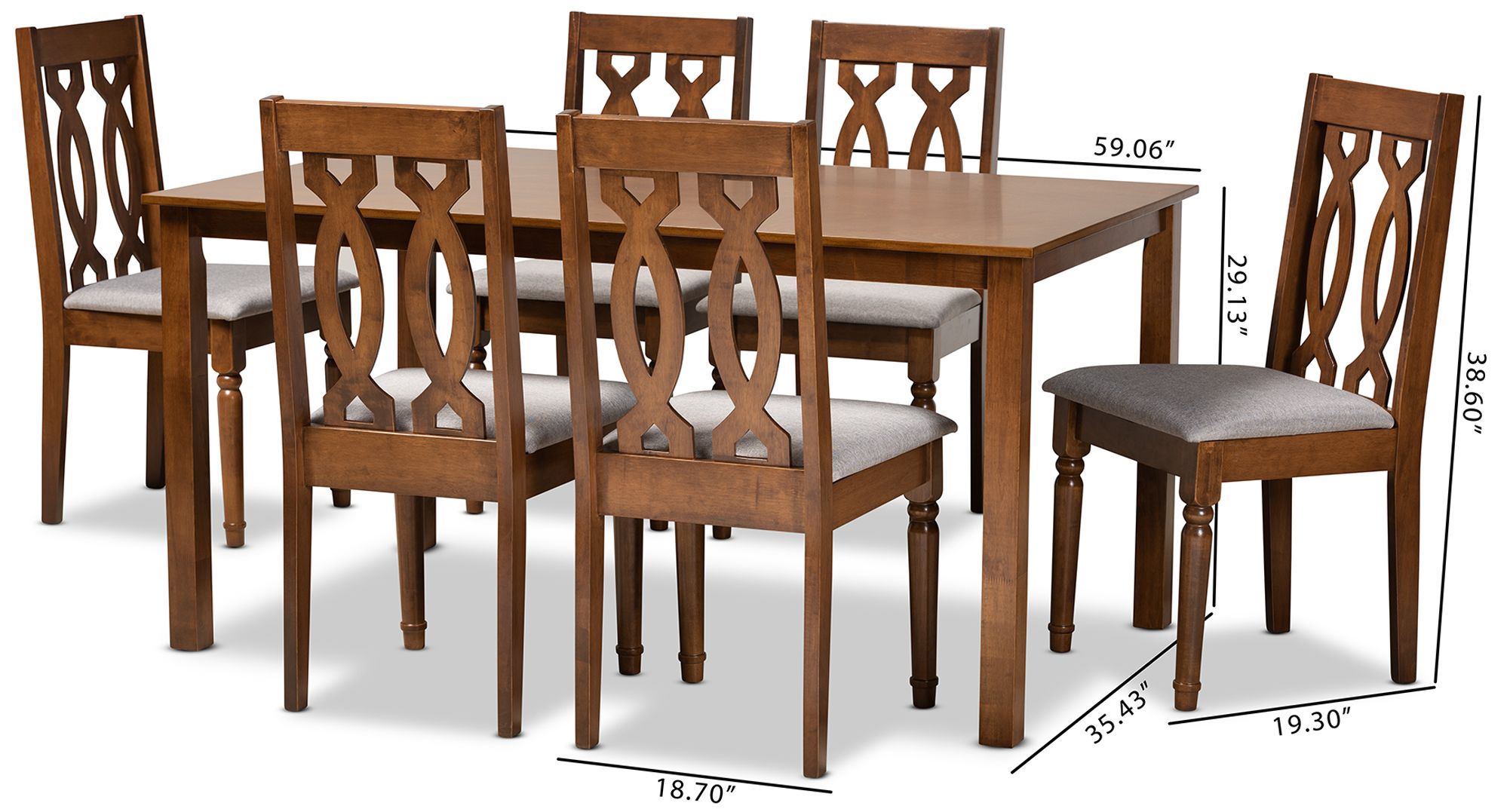 Baxton Studio Cherese Walnut Brown 7-Piece Dining Set in scene